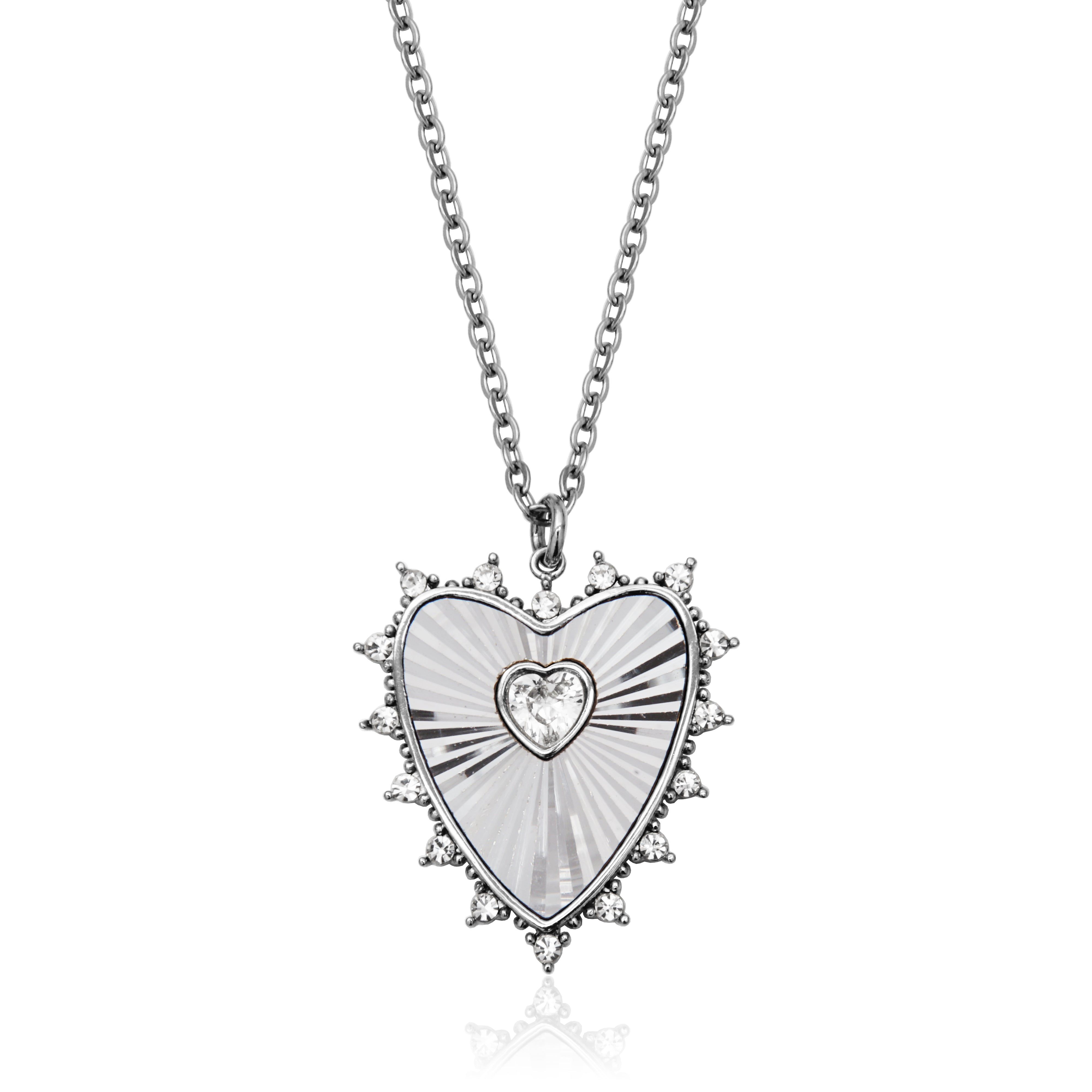 Steelx Heart With Crystal Spikes Pendant 16+2"