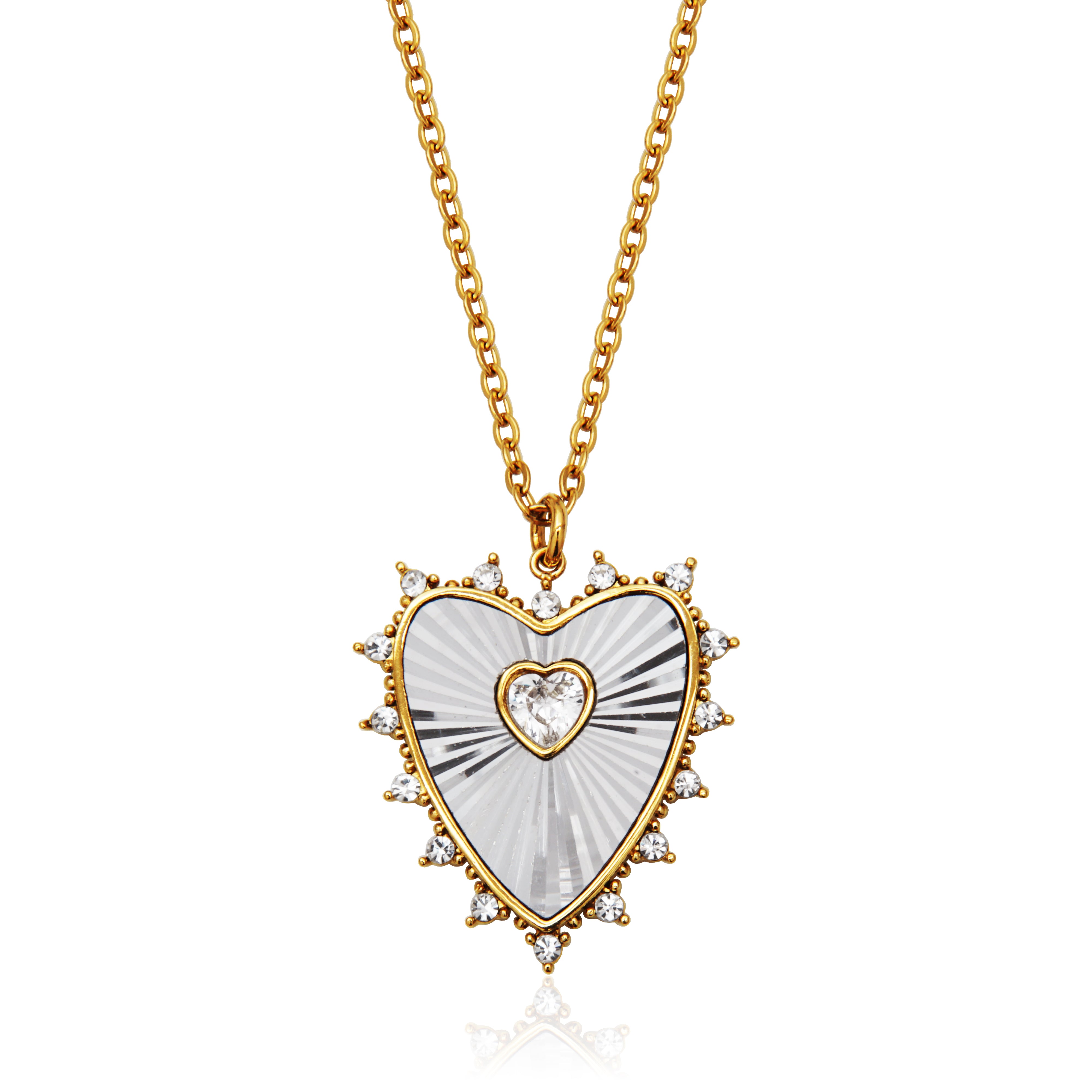 Steelx Ip Gd Heart With Crystal Spikes Pendant 16+2"