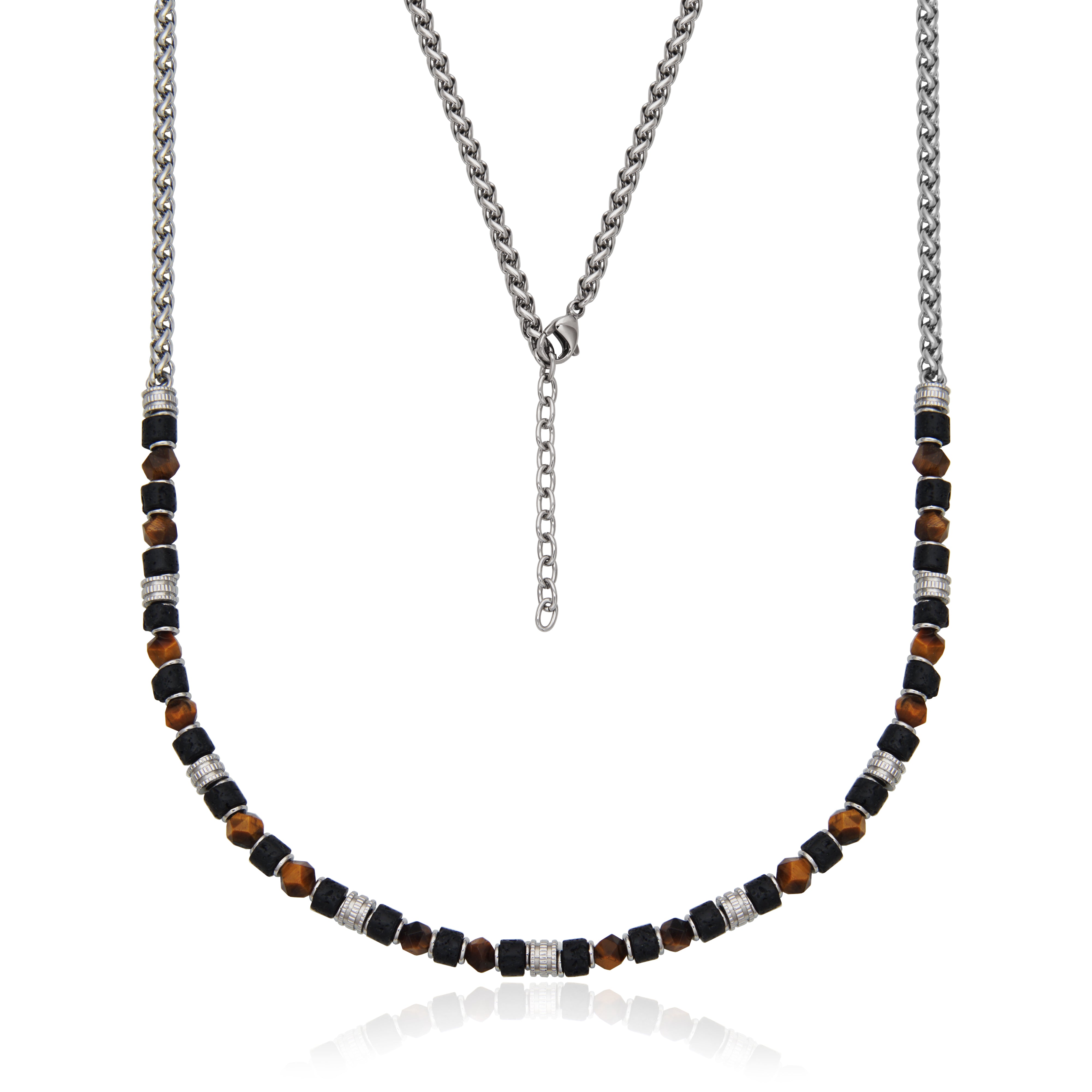 Steelx 6Mm Lava Beads Tiger Eye 6Mm Stone Neck 22"