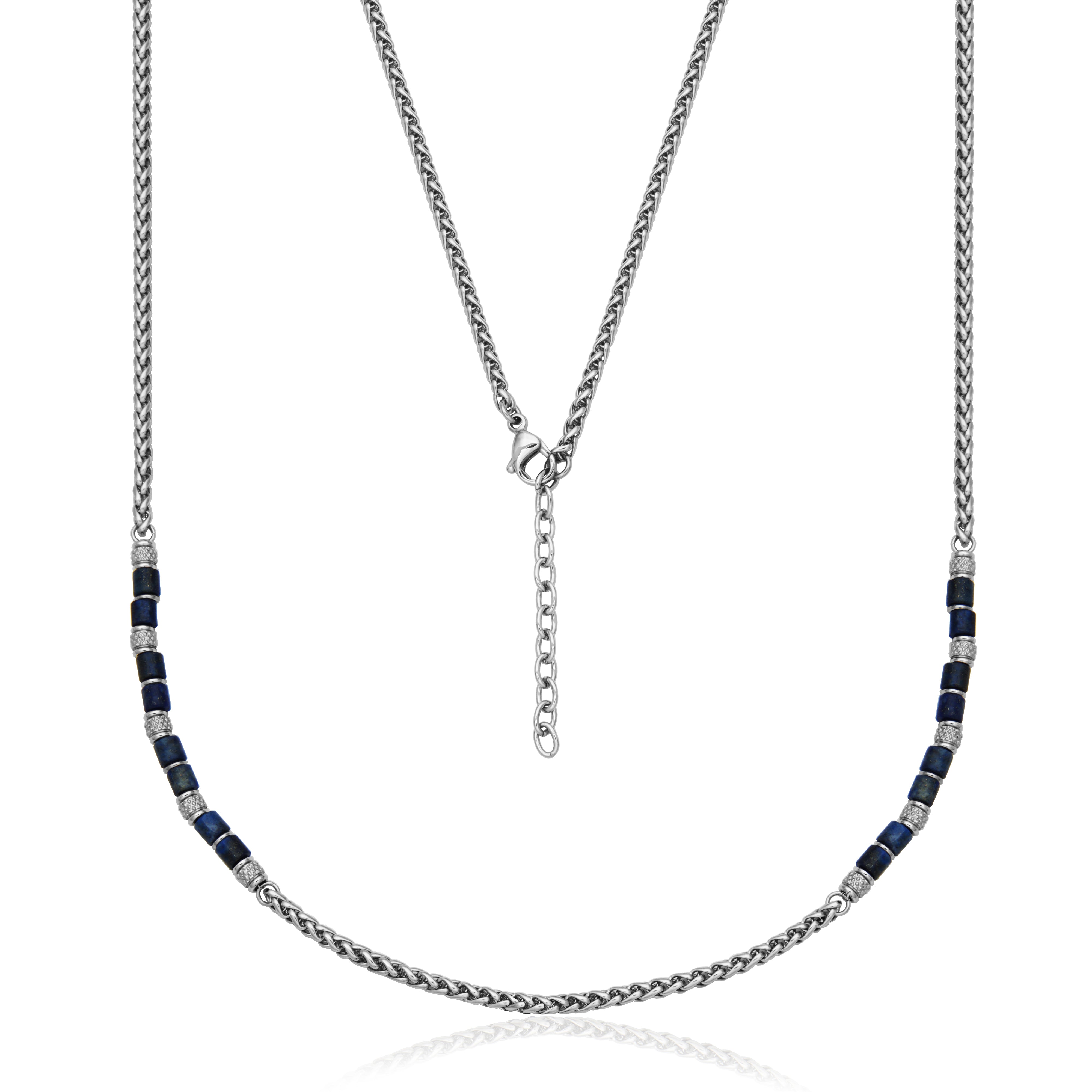 Steelx 4.5Mm Lapis Stone With 3Mm Wheat Chain Neck 20"