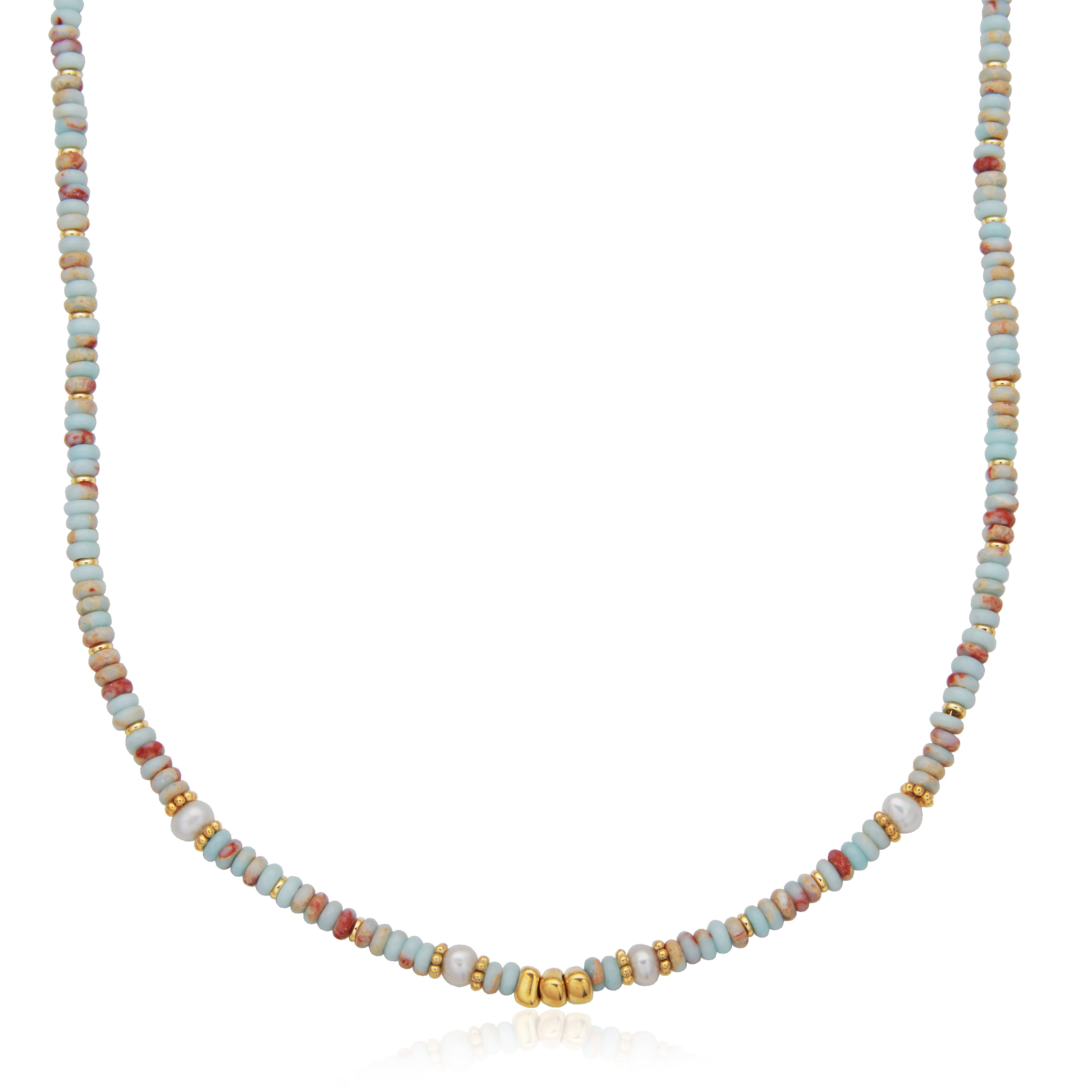 T0XJ860216 - Multi-Color Stone & Natural Pearl Beaded Necklace
