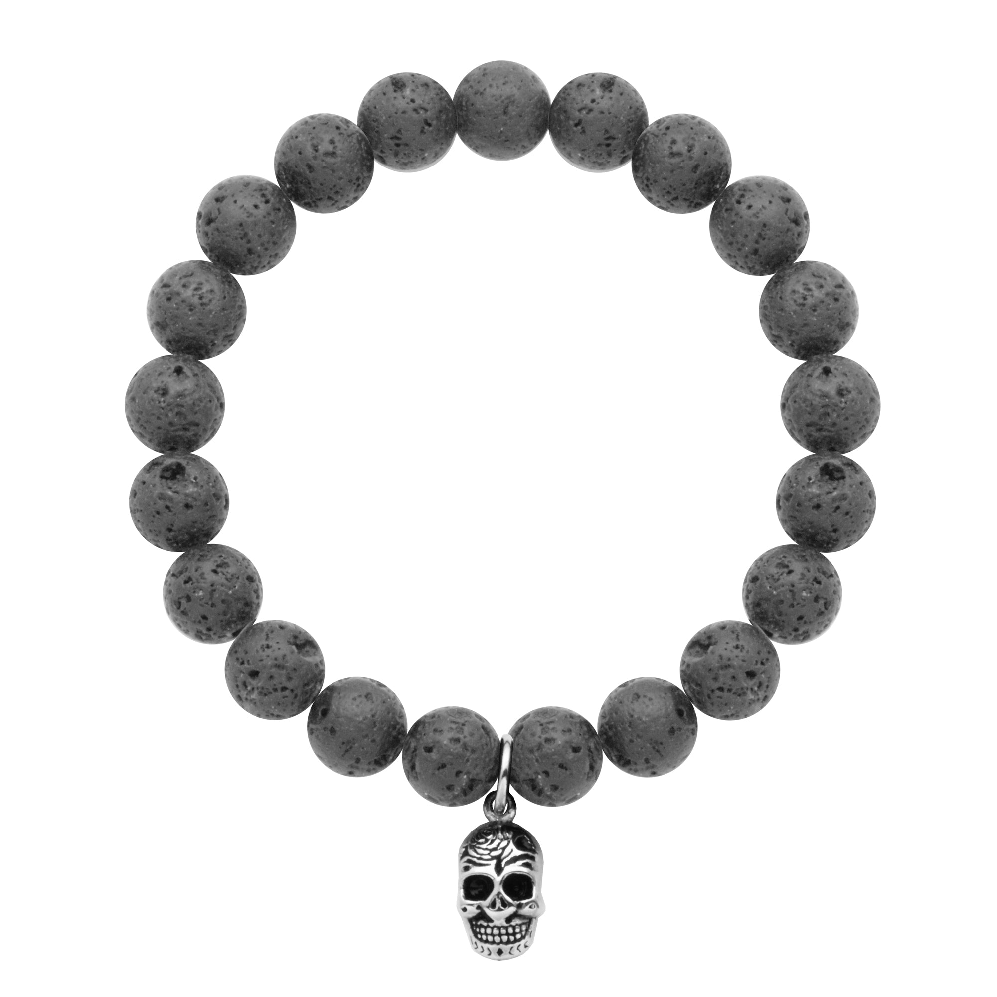 Steelx Lava Beads &amp; Steel Skull Charm Brac 8.5"