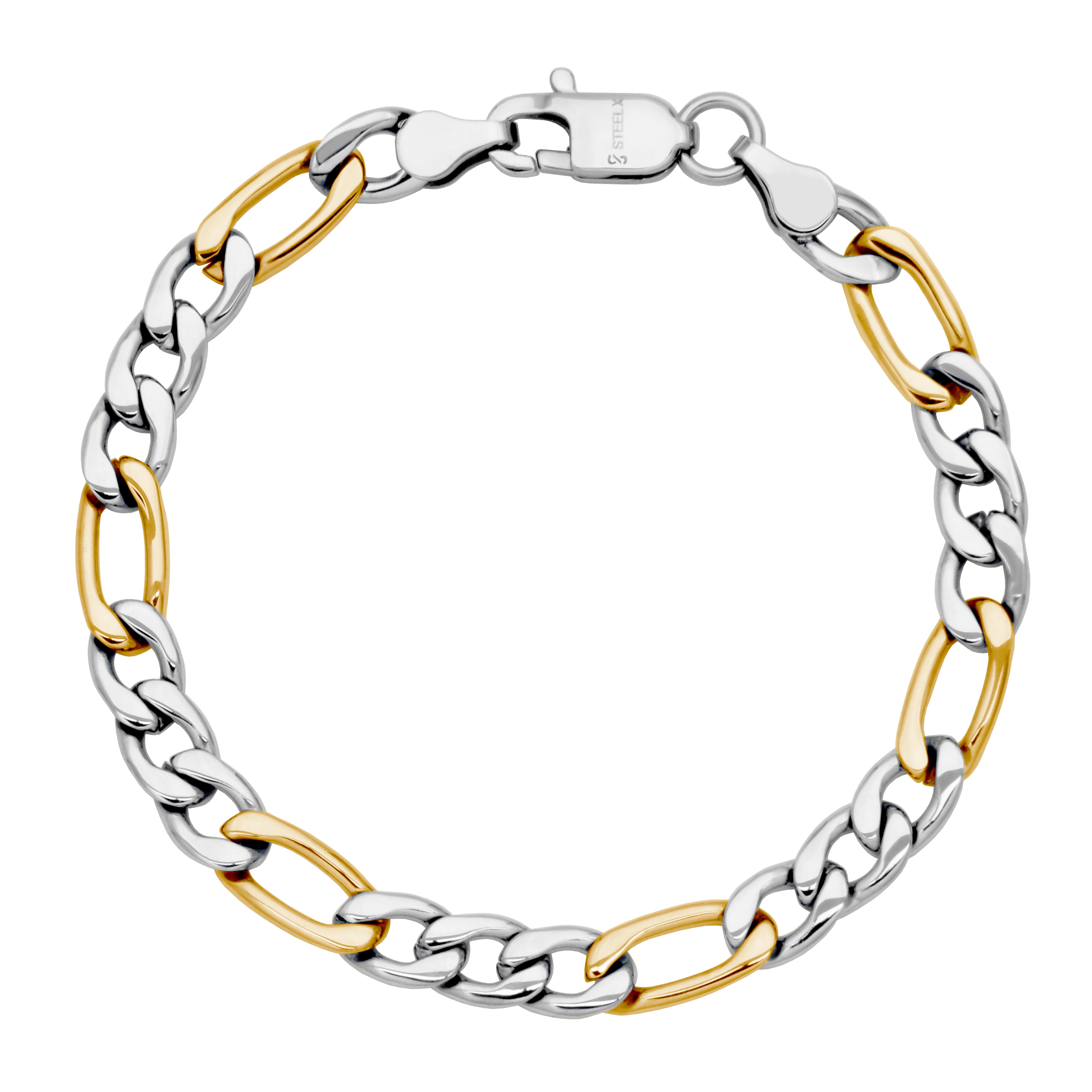 Steelx Two-Tone Figaro Chain Bracelet. 8"