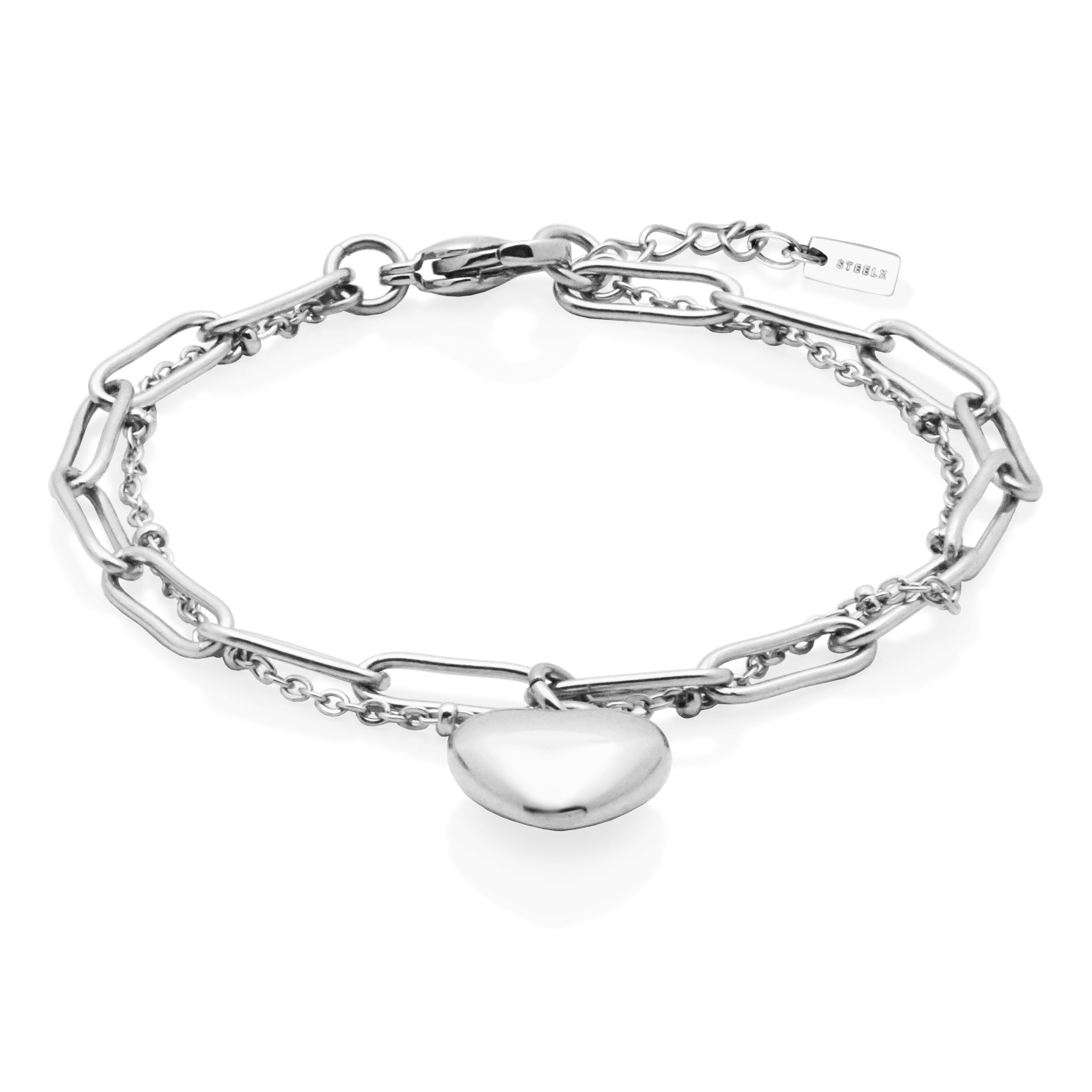 Steelx Heart Charm Brace With Link Chain 7+1"