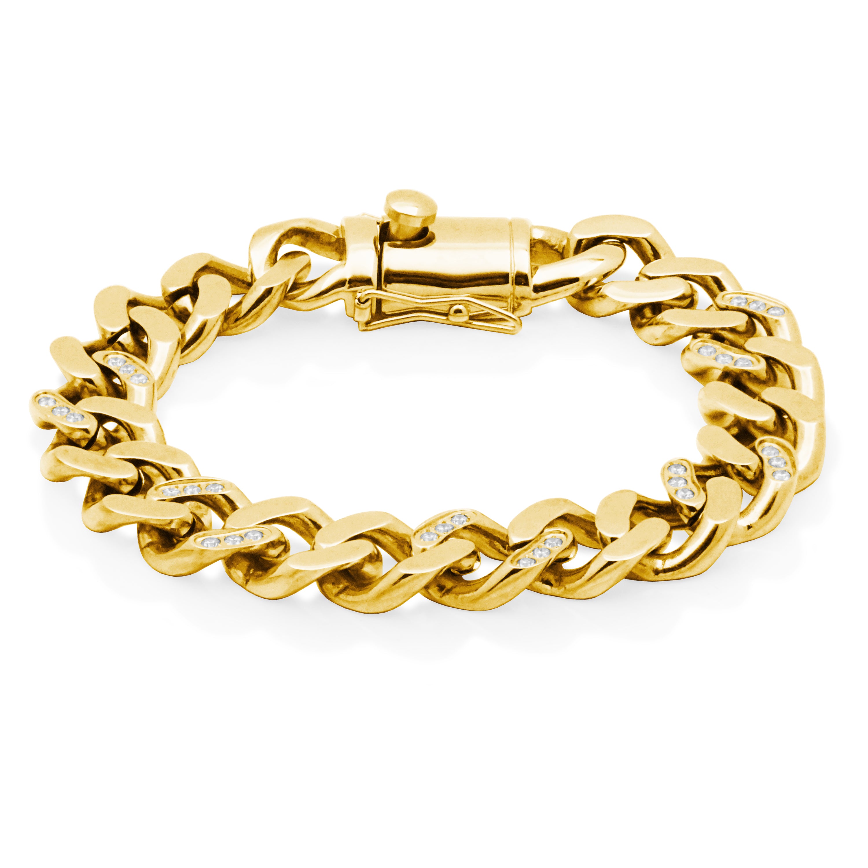 Steelx 13.5Mm Accent Curb Chain Brace Ip Gold With Cz 9"