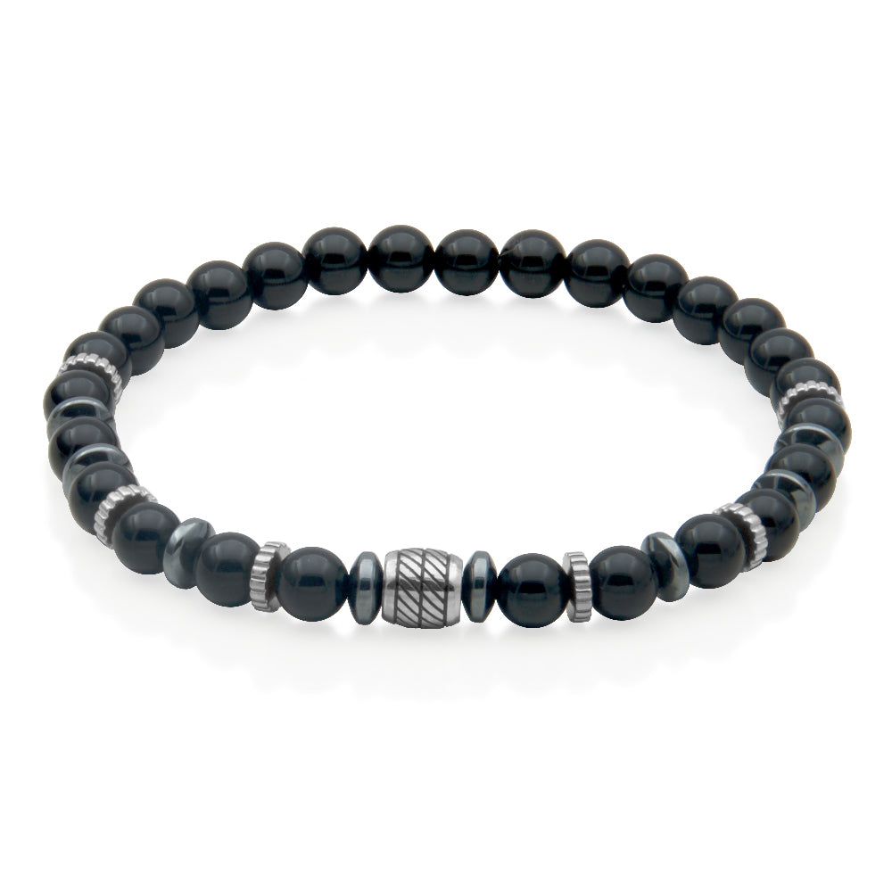 Steelx  Brac  Black Agae Beads 6Mm 8.25"