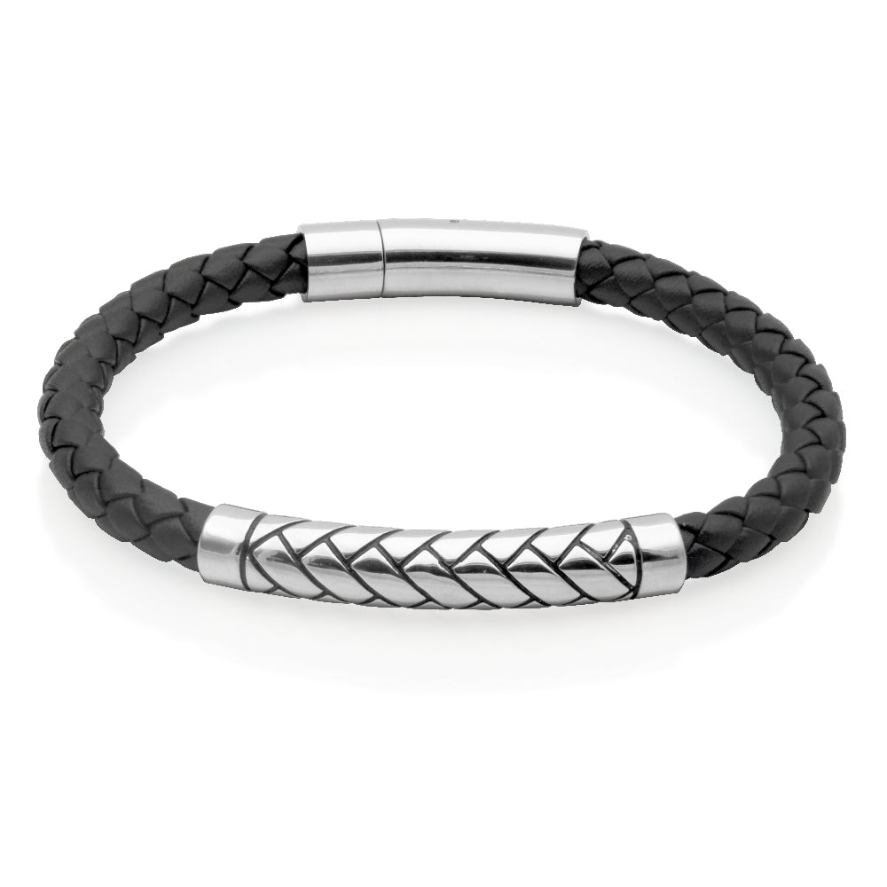Steelx Brac With Black Braided Leather 8.5"