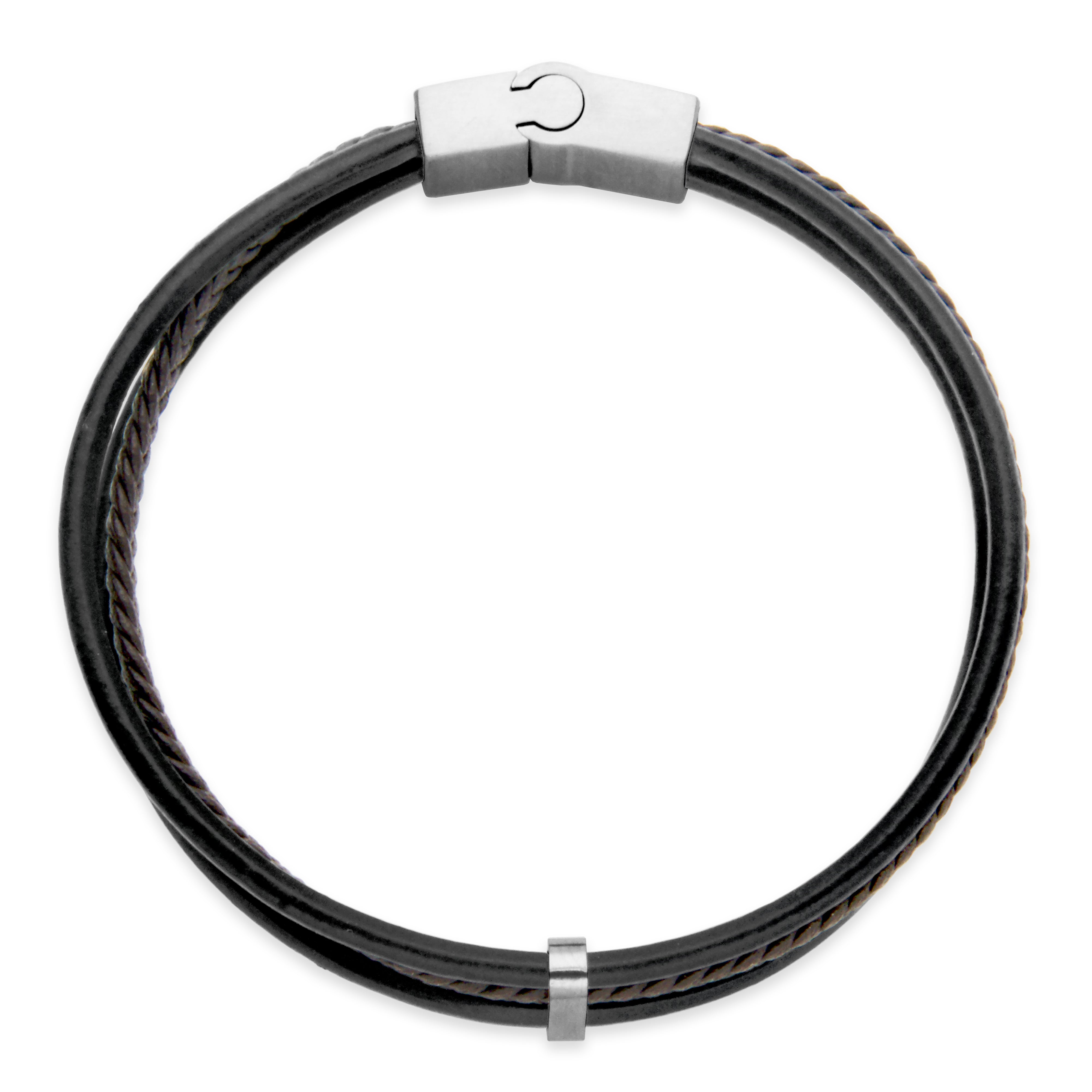 CJ Steelx Triple Row and Braided Leather Bracelet - Black and Brown