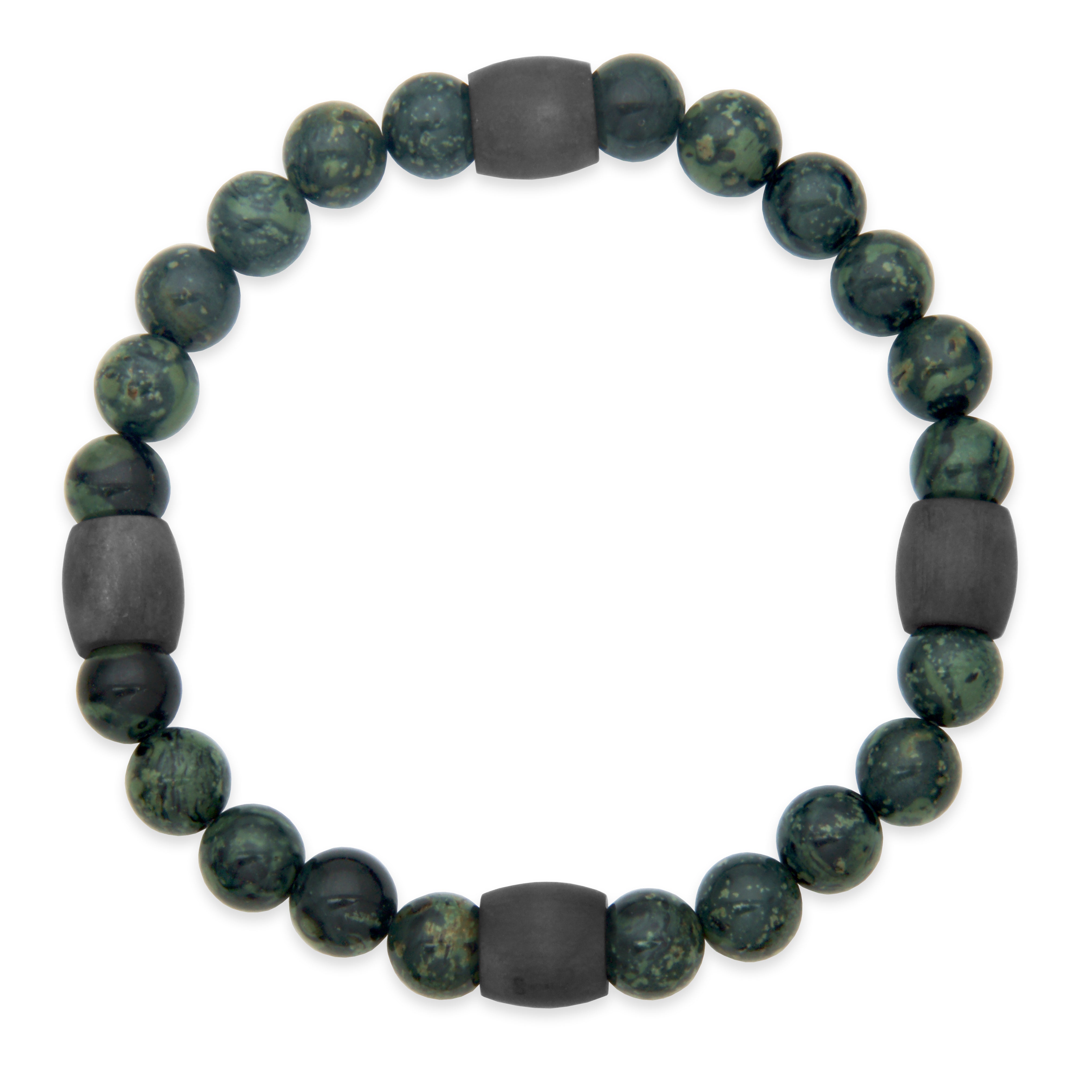 CJ Steelx Kambaba Jasper and Carbon Fibre Bead Bracelet - Green
