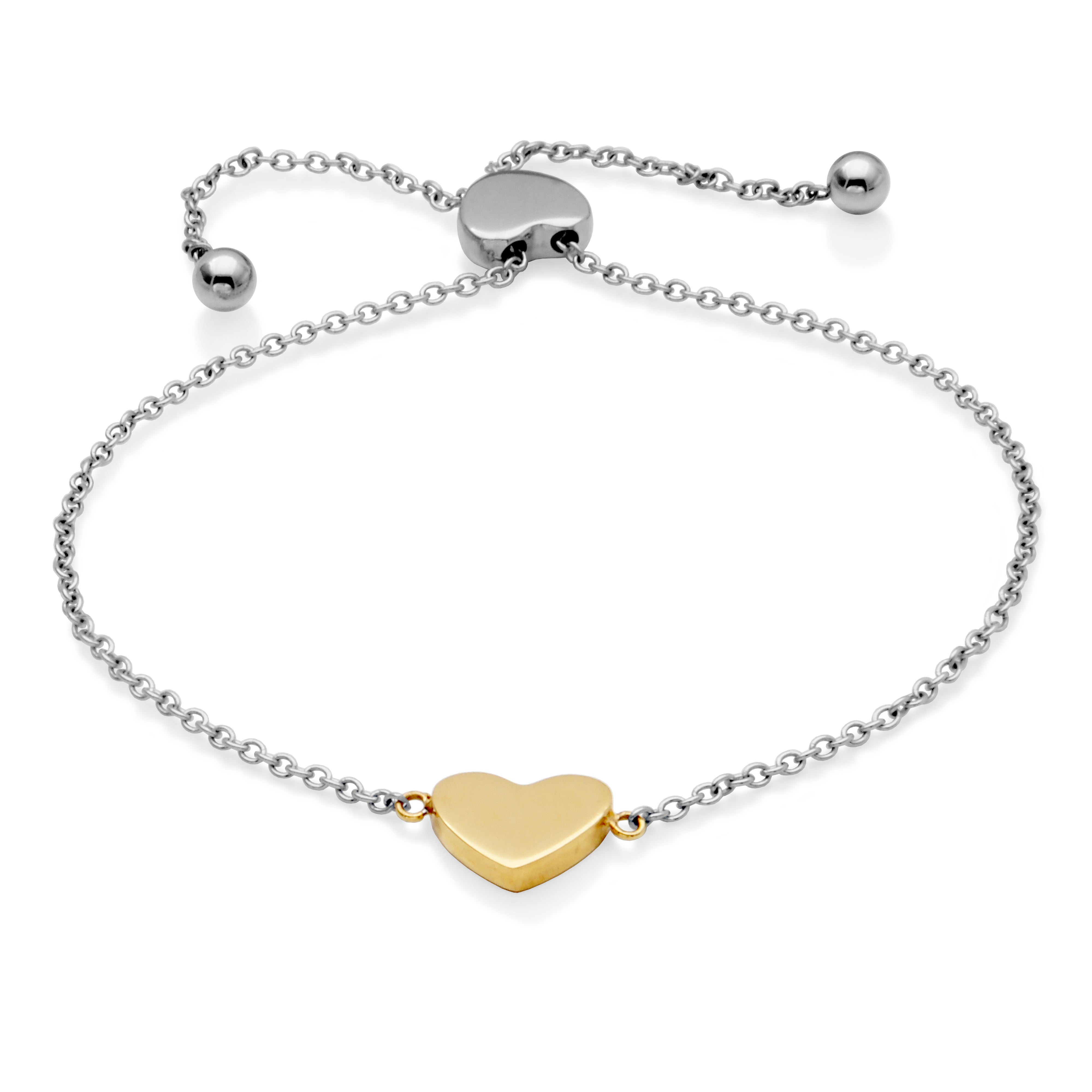Steelx Adjustable Heart 12*10Mm Two Tone Bracelet 9"