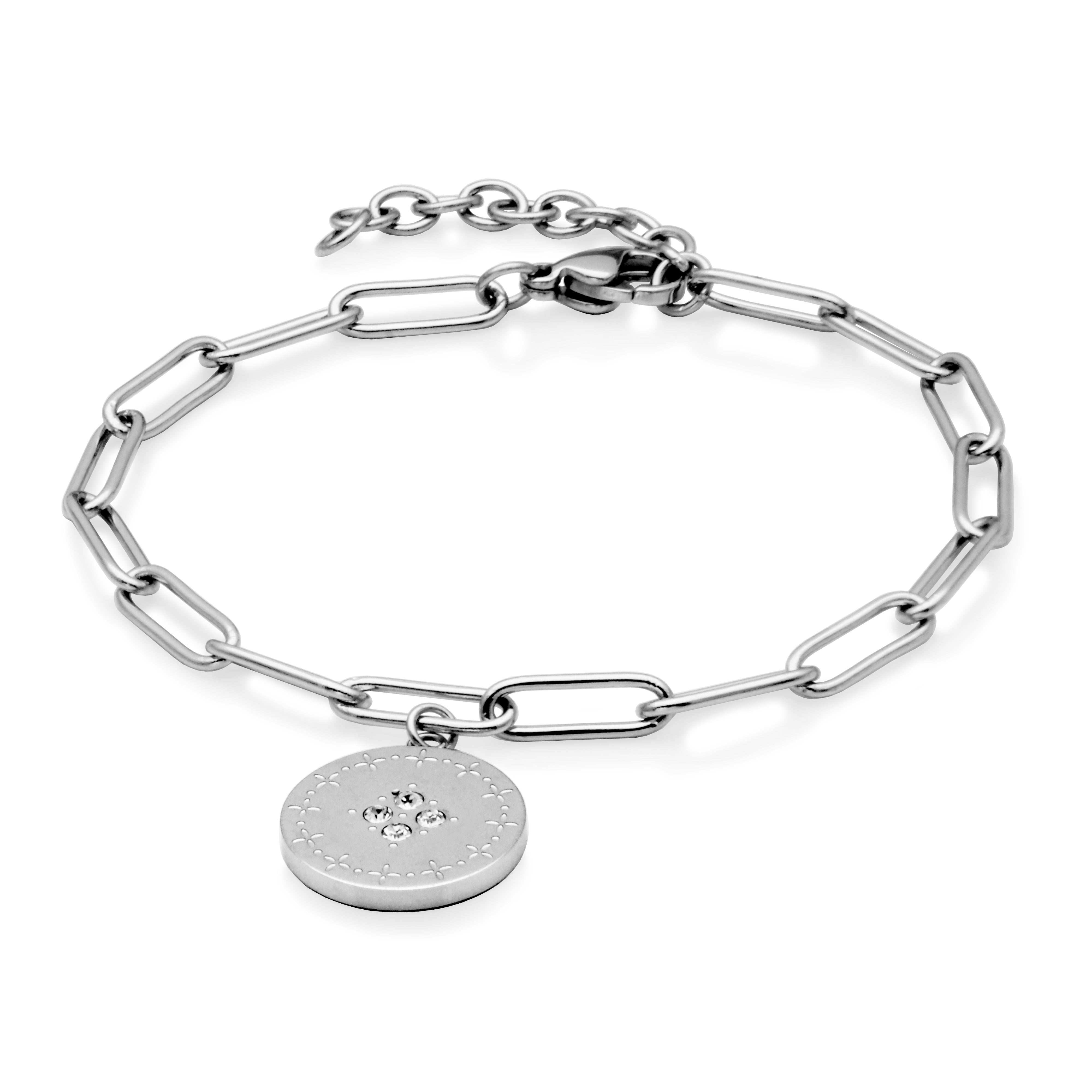 Steelx Cz Embellished Disc Link Bracelet 6.75+1.25"