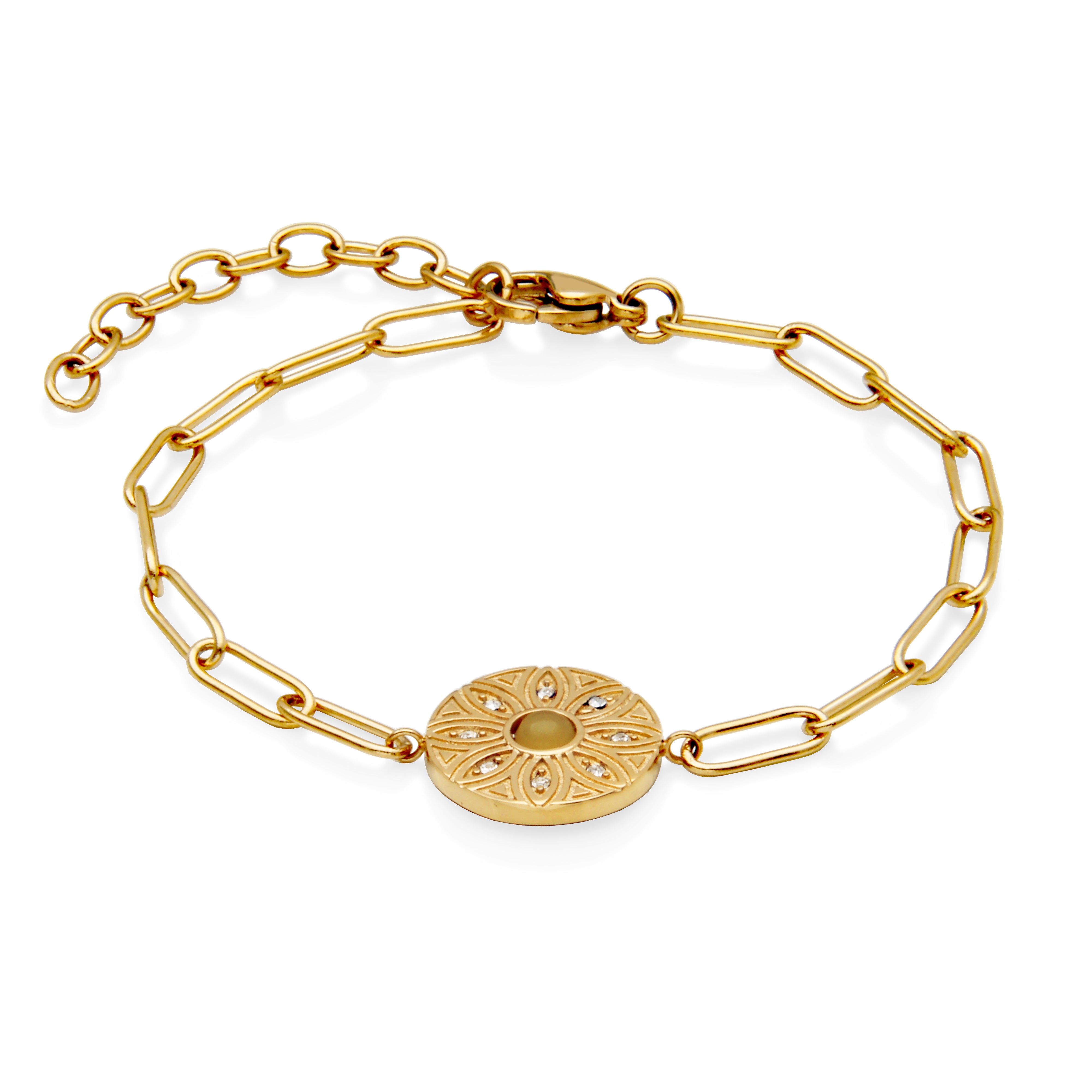 Steelx Ip Gd Lemon Jade Crystal Flower Brac 6.75+1.5"