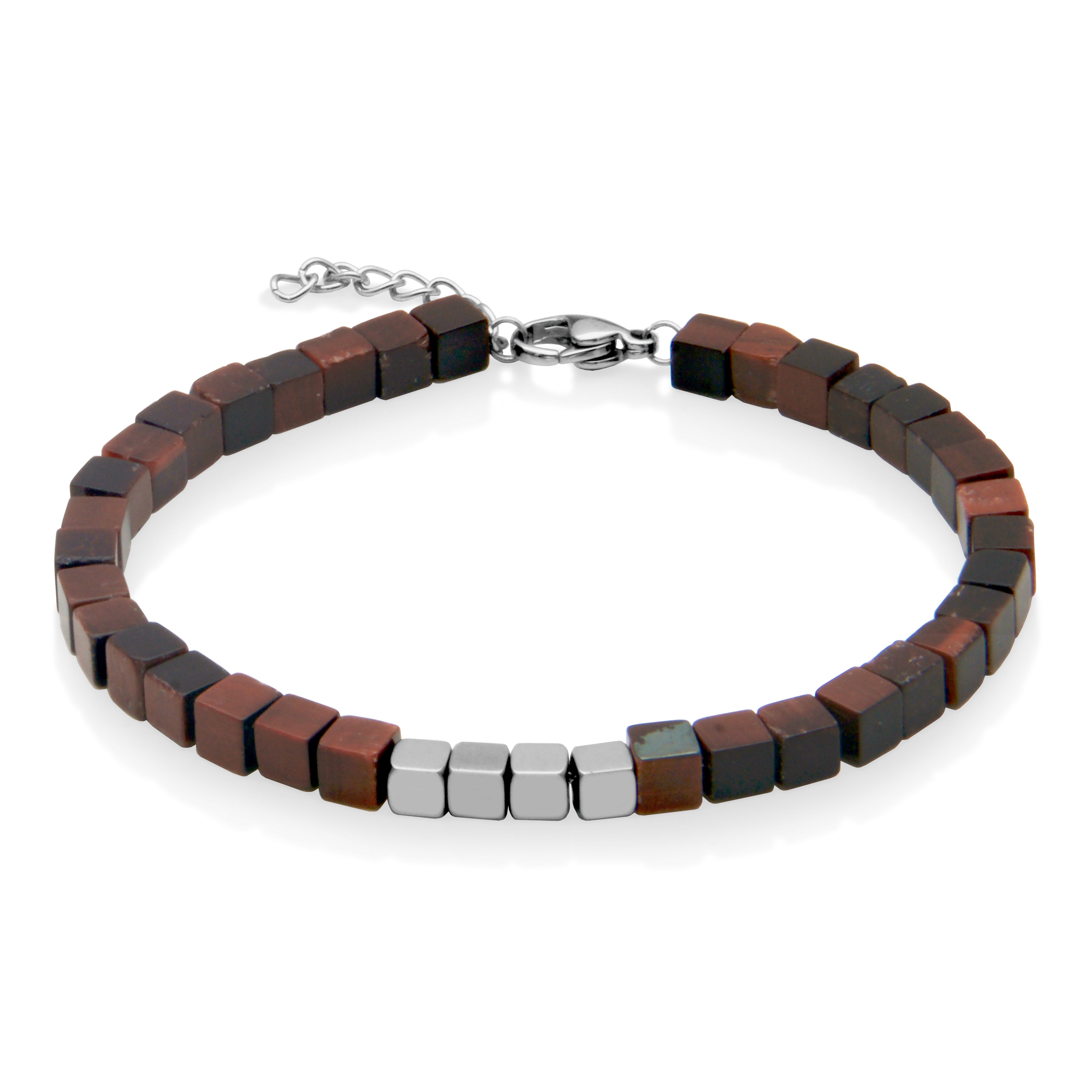 Steelx 5Mm Square Red Tiger'S Eye Bead Bracelet  8.5"