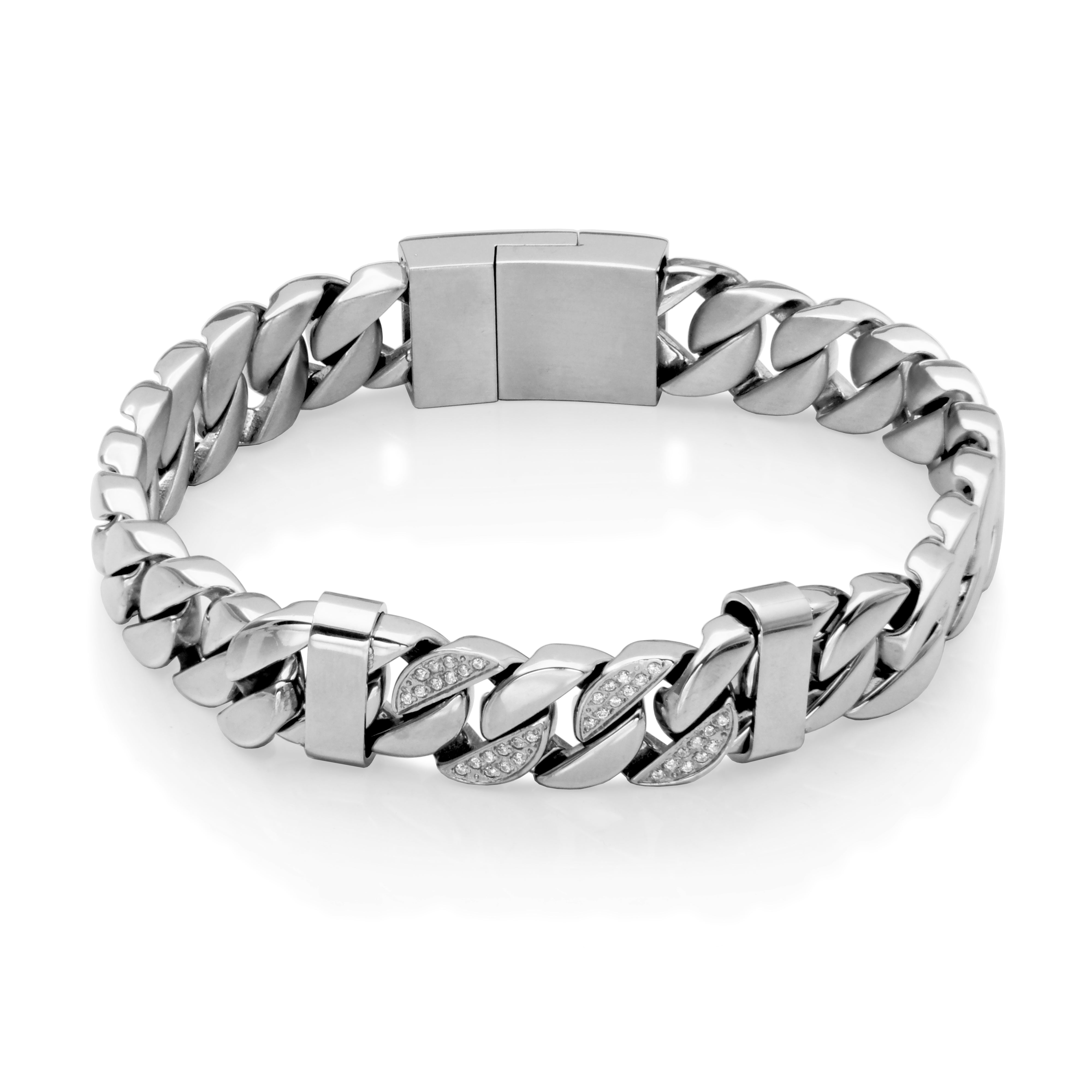 Steelx Bold Cz  11.75Mm Link Bracelet 8.5"
