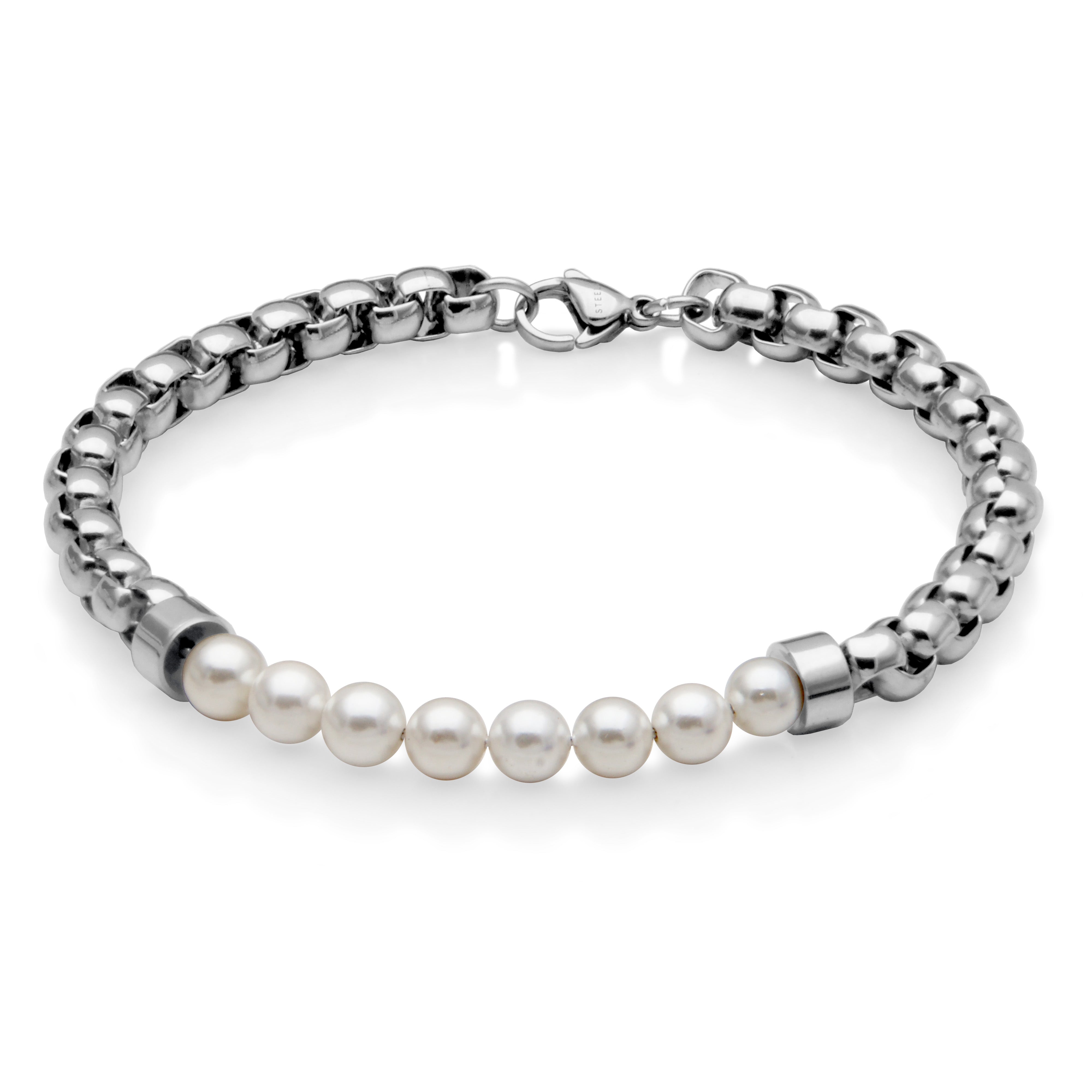 Steelx 6Mm White Shell Pearl Station Chain Brac 8.5"