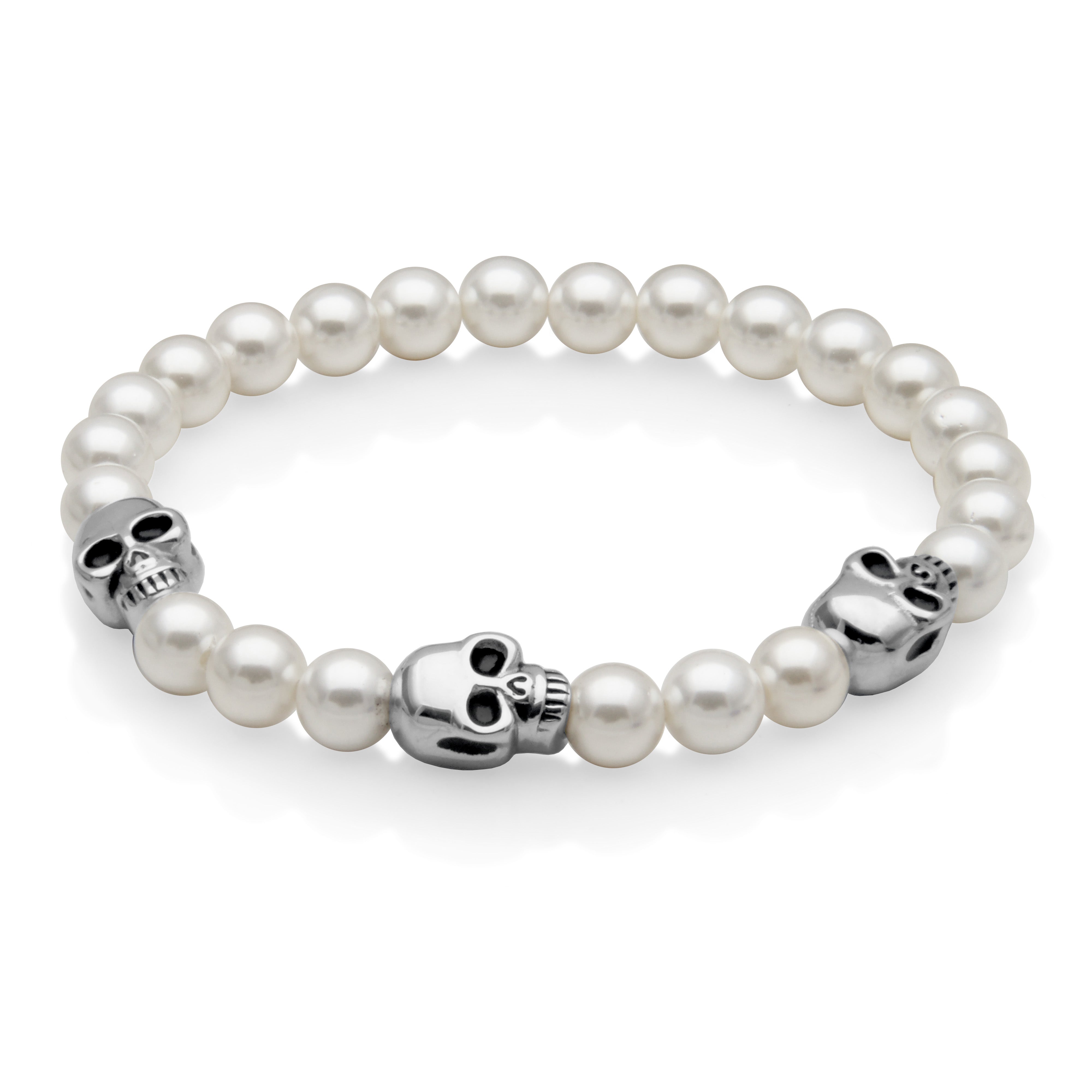 Steelx 8Mm White Shell Pear Skull Bracelet 8.5"