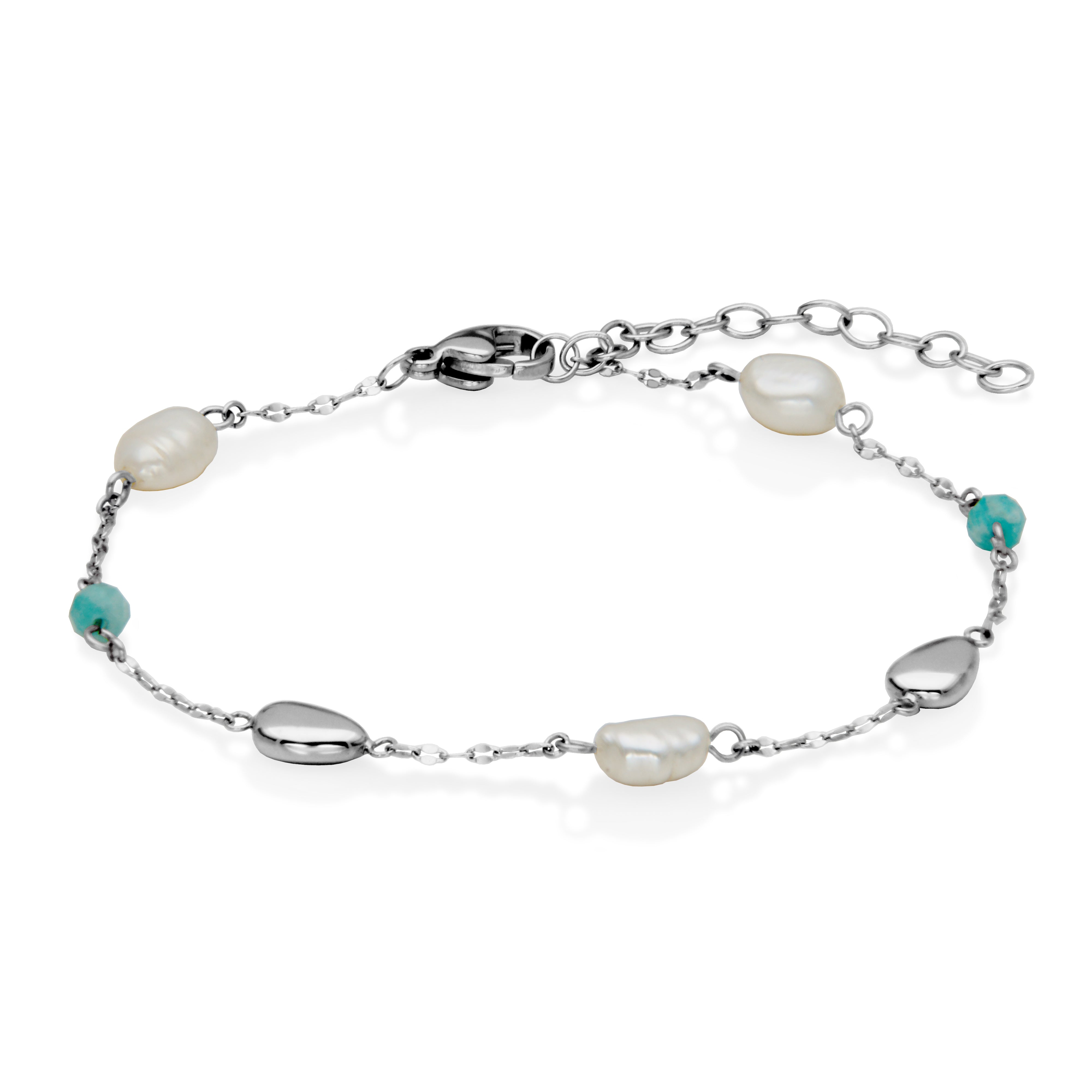 Steelx G Pearl /Green Amazonite Stationed Brac6.75+1"