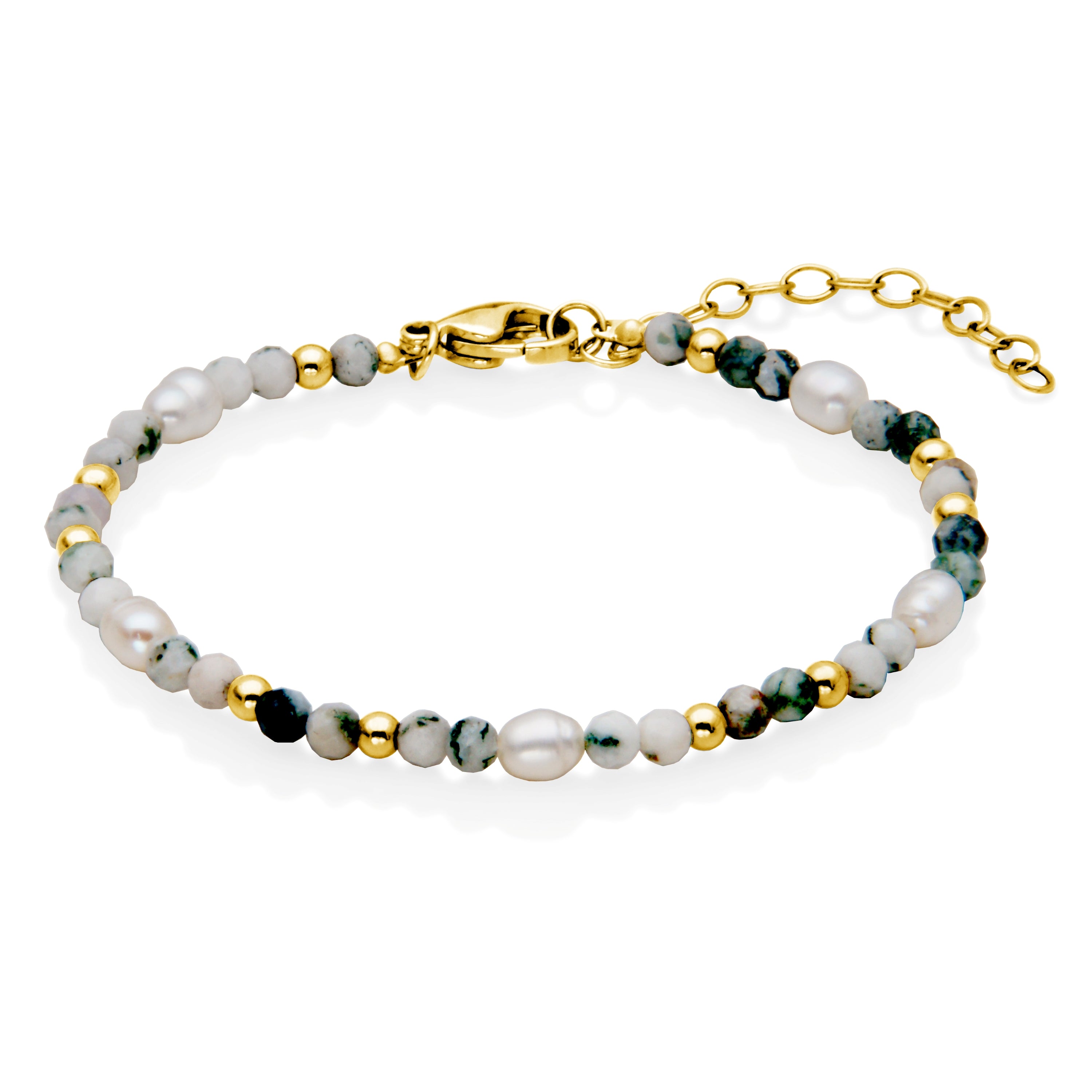Steelx Ip Gd Freshwater Pearl Green Bead Brac 6.75+1.5"