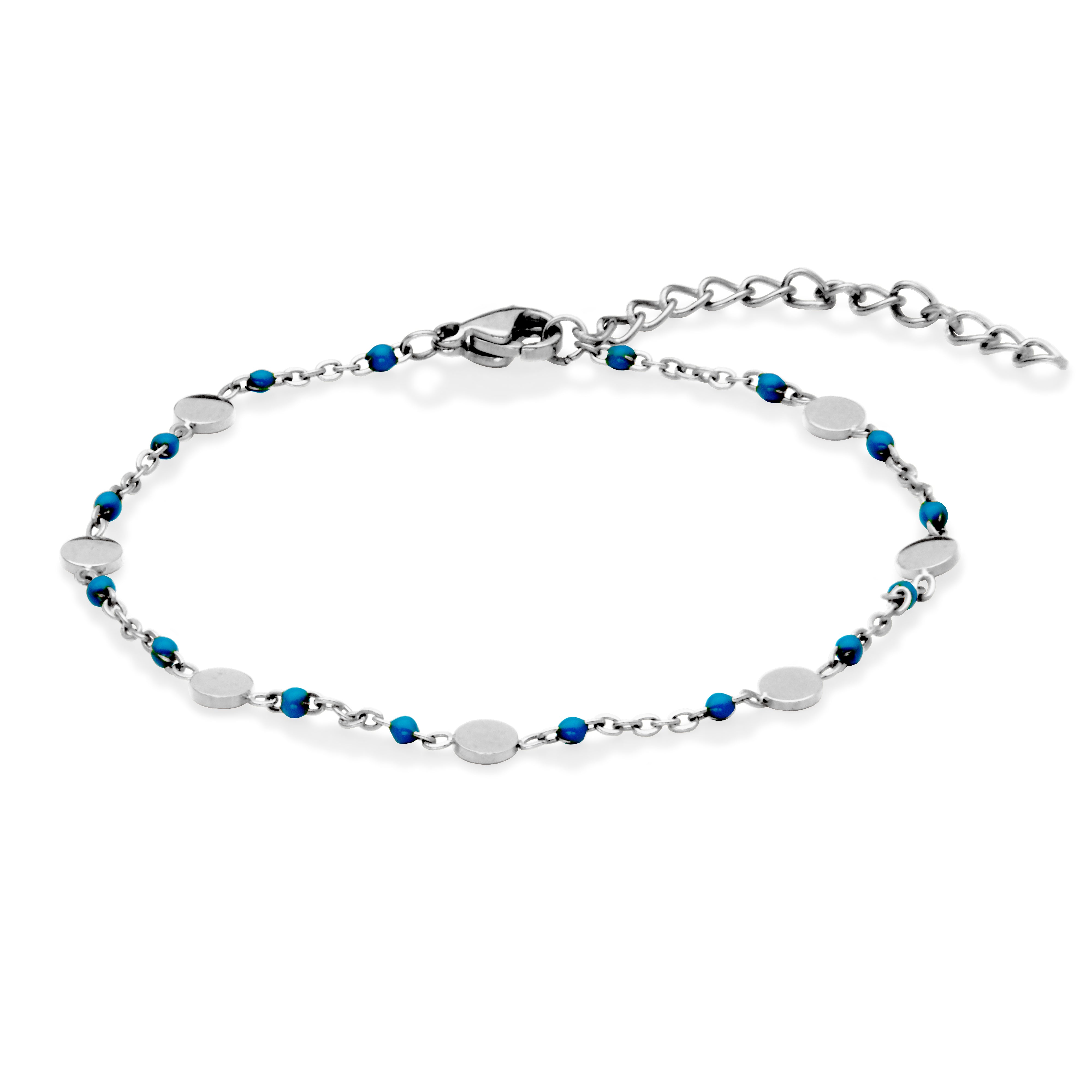 Steelx Turquoise Enamel Bead Disc Chain Brac 6.75+1"