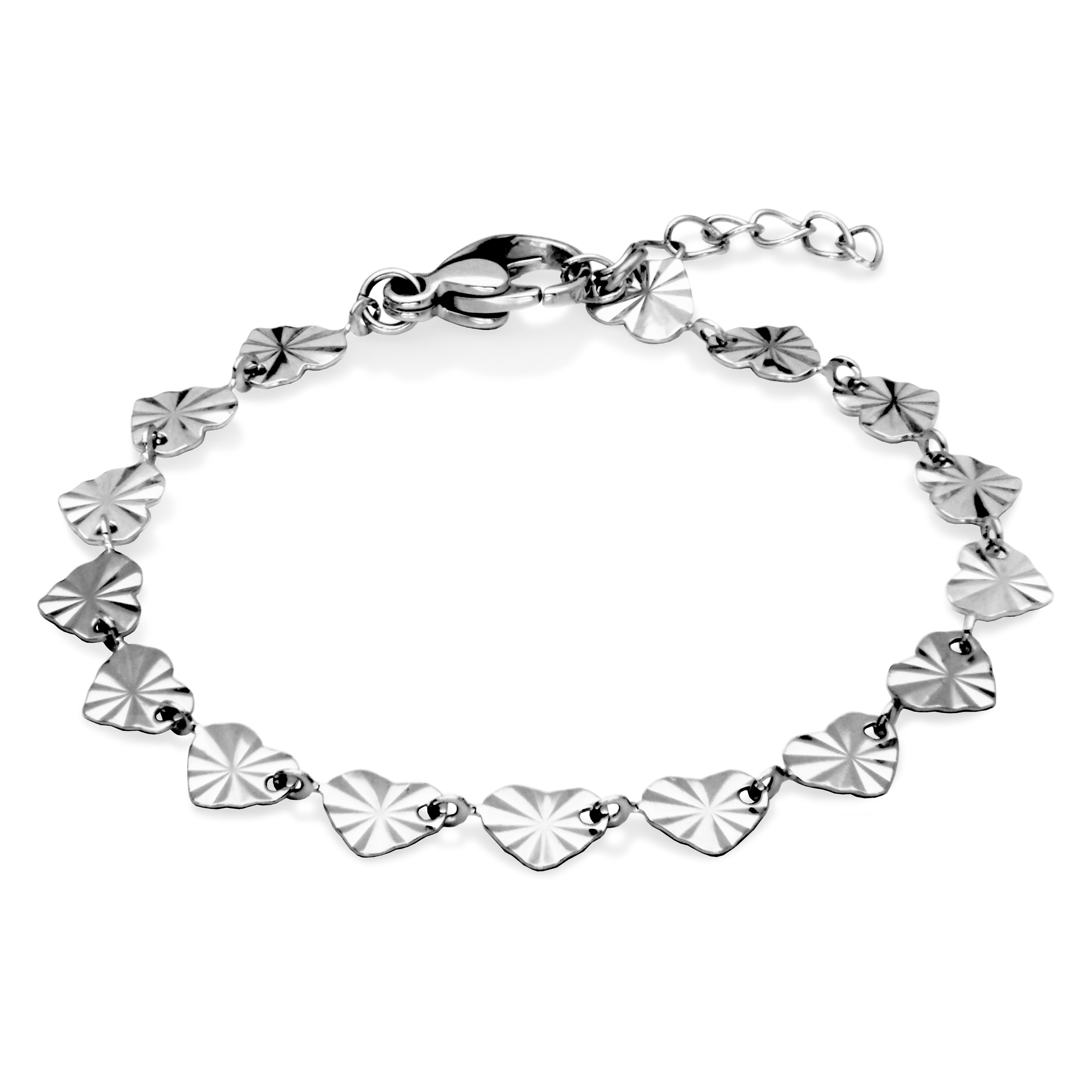 Steelx Diamond Cut Heart 6*7Mm Link Anklet 9+1.5"