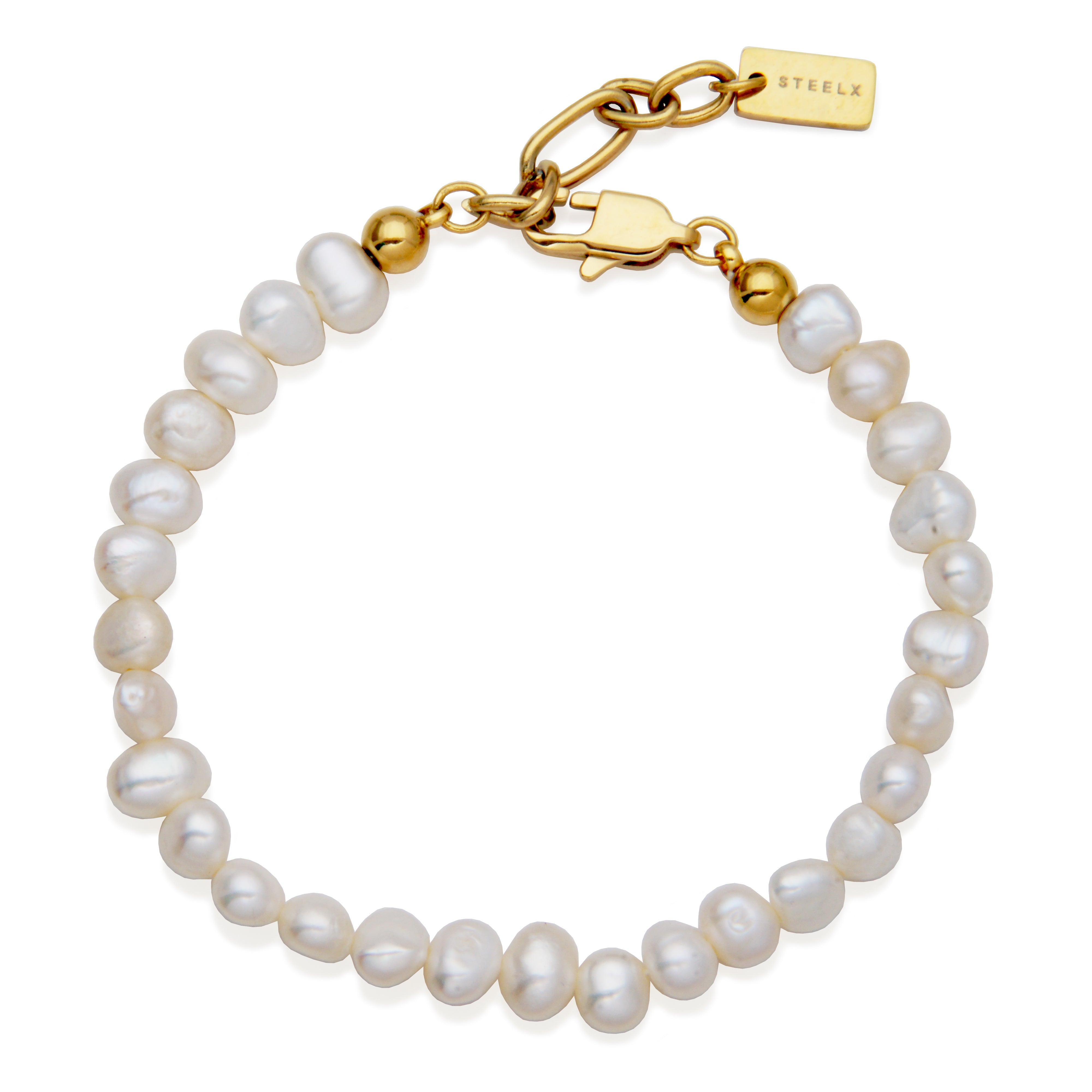 Steelx Ipgd 7Mm Fresh Water Pearls Strand Bracelet 7+1"