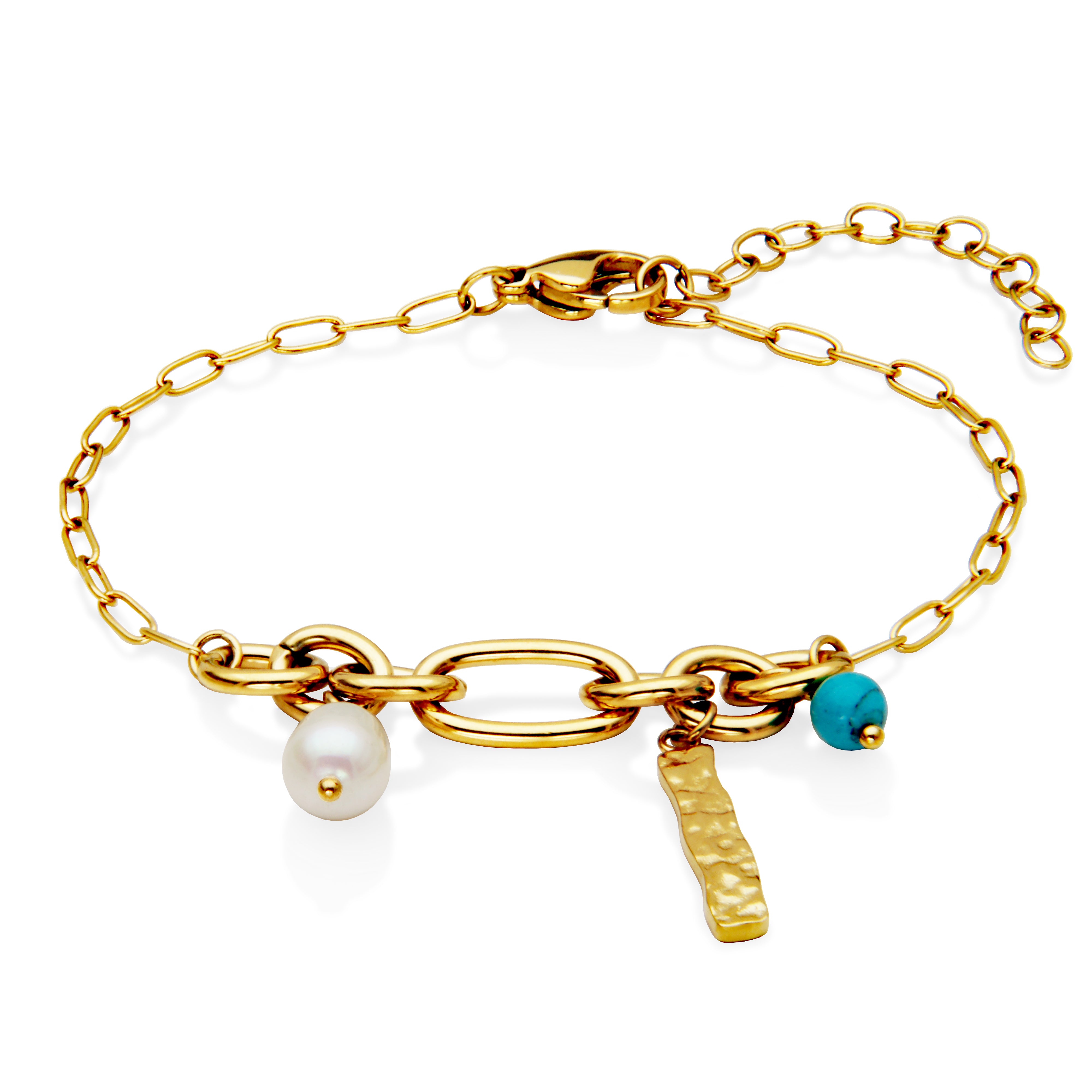 Steelx Ipgd G Pearl Turquoise Hammered Bar Brac6.75+1"