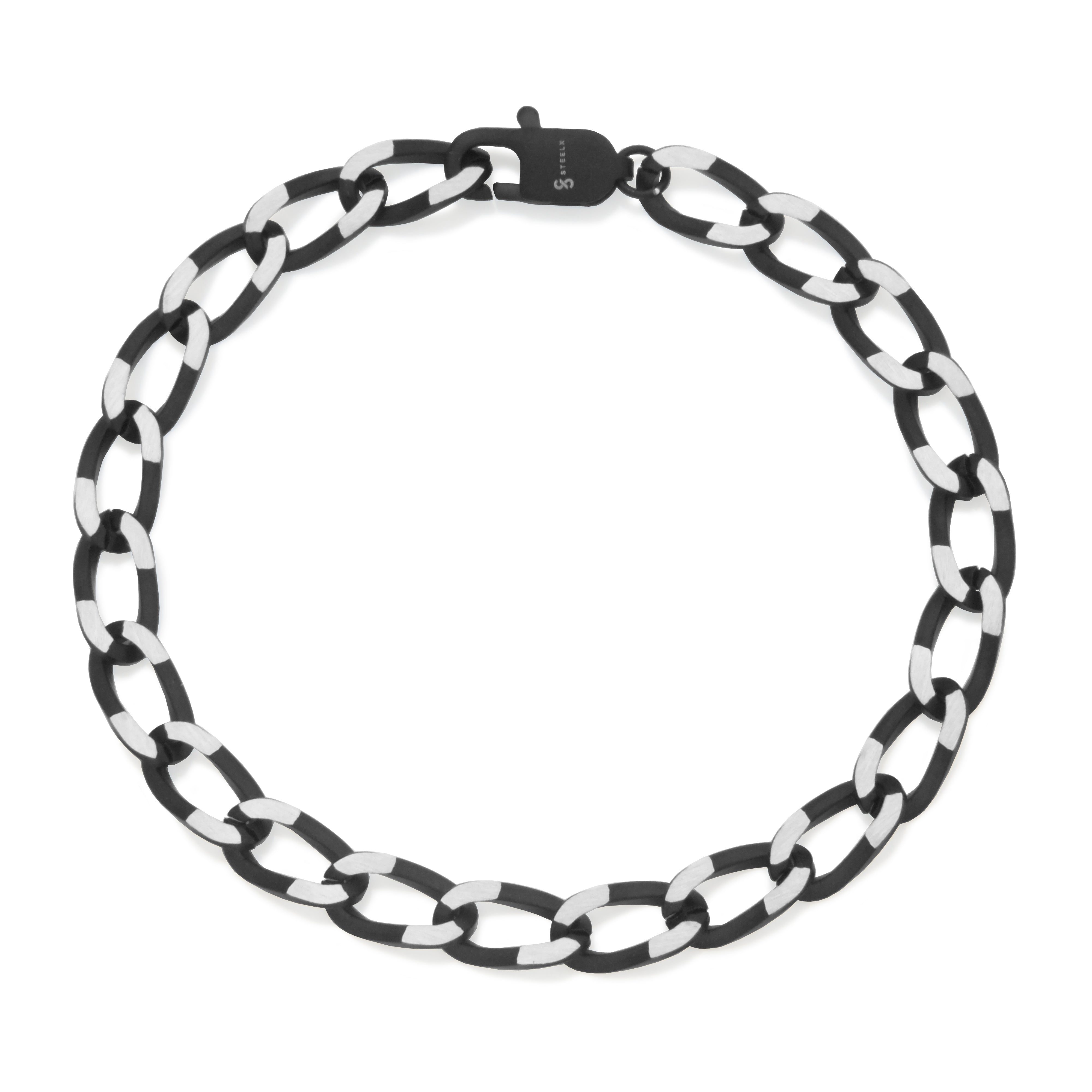 Steelx Two Tone Matte Ip Black Curb Chain  Bracelet 6.5Mm8.5"
