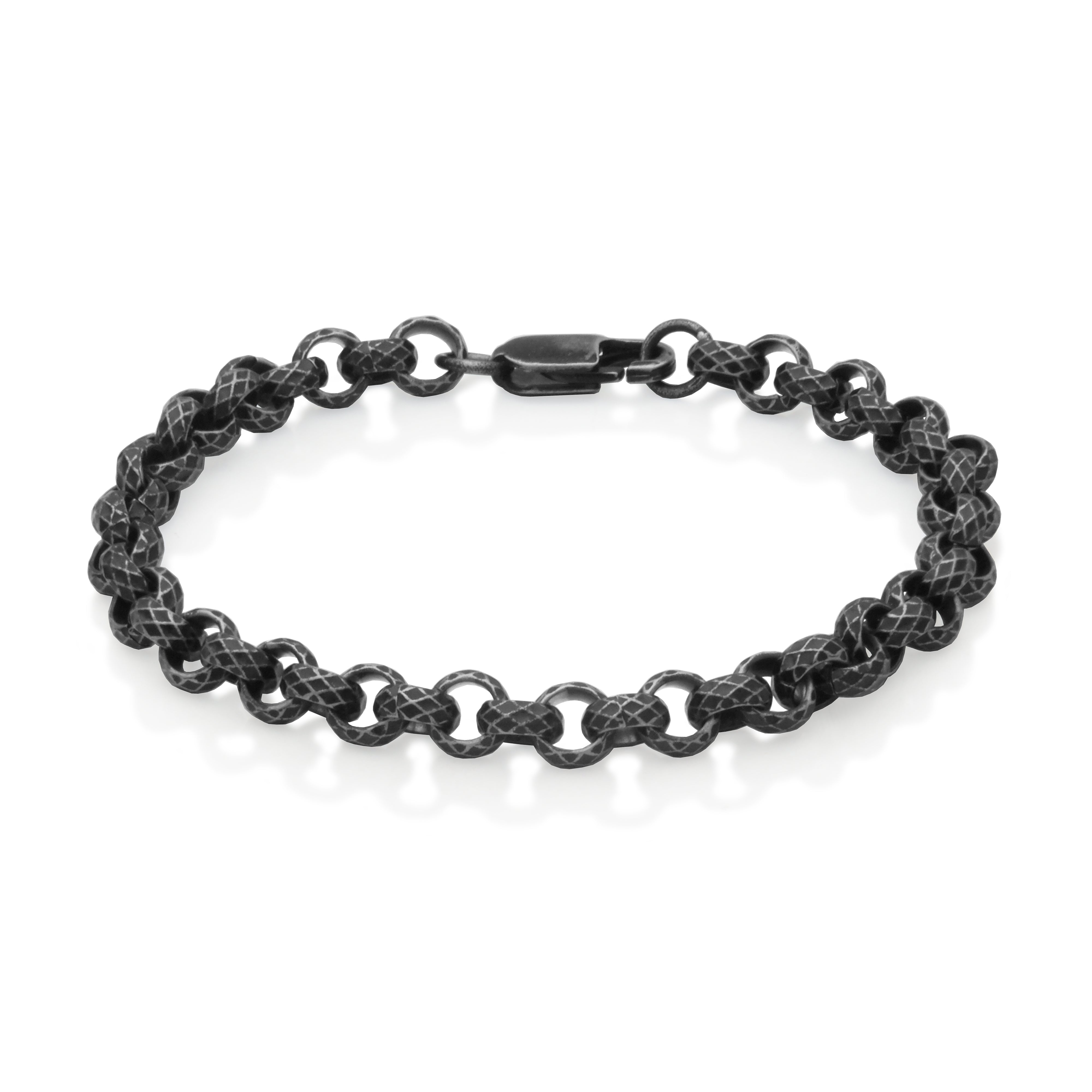 Steelx Ip Antique Black Textured Rolo  Bracelet  7Mm  8.5"