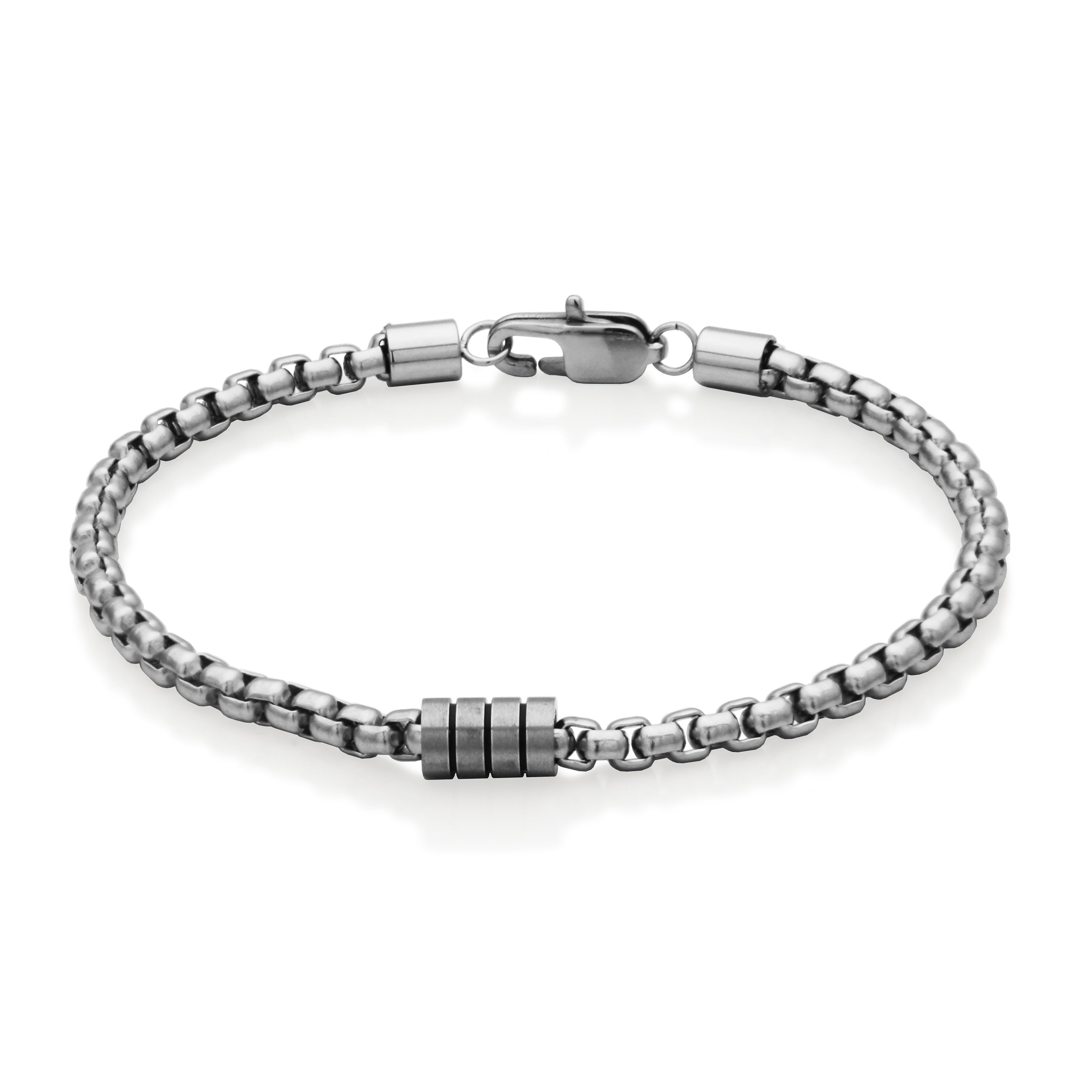 Steelx Black Striped Cylinder Bracelet 4Mm 8.25''
