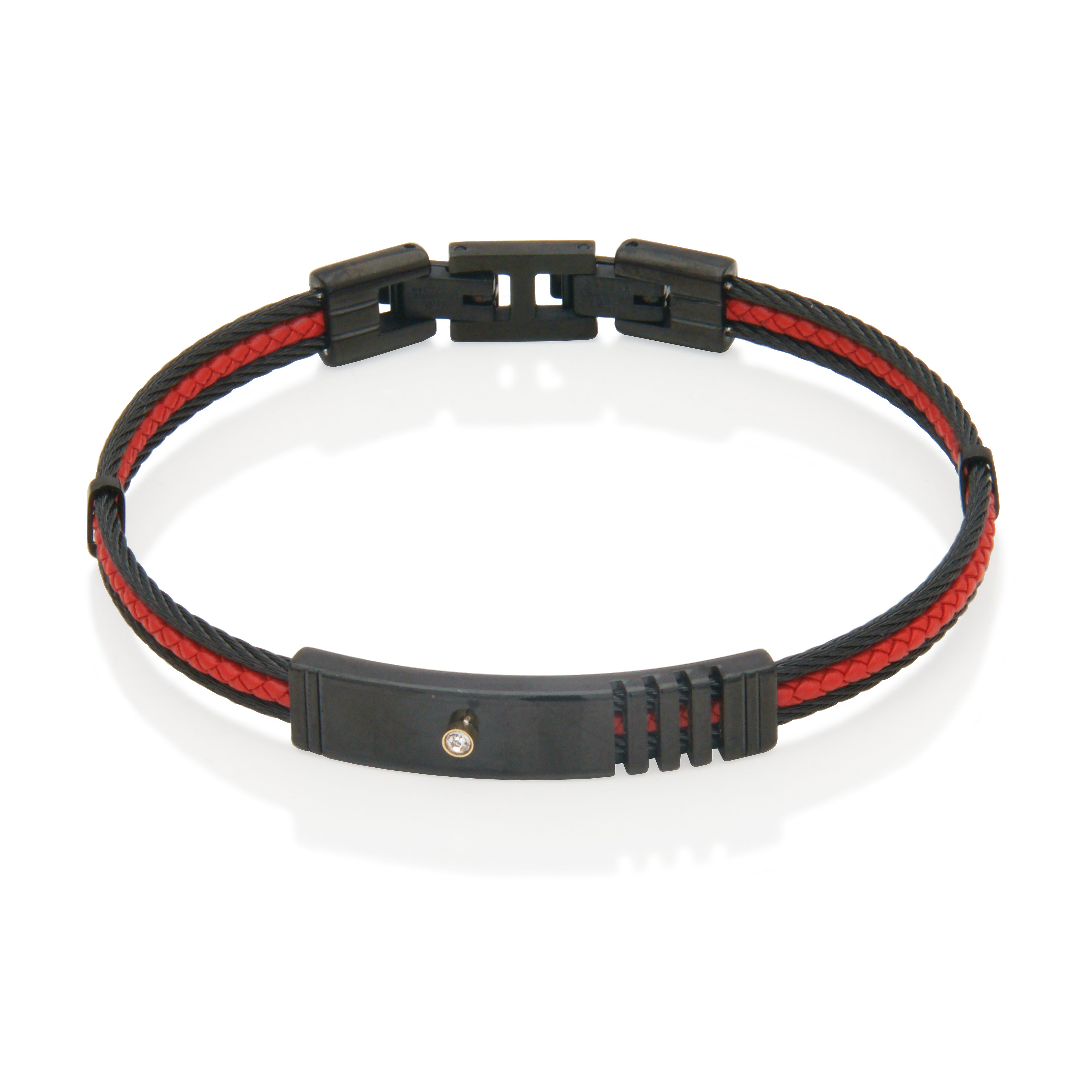 Steel Ip Black&amp; Red Wire Bracele 2mm White Cz 8''