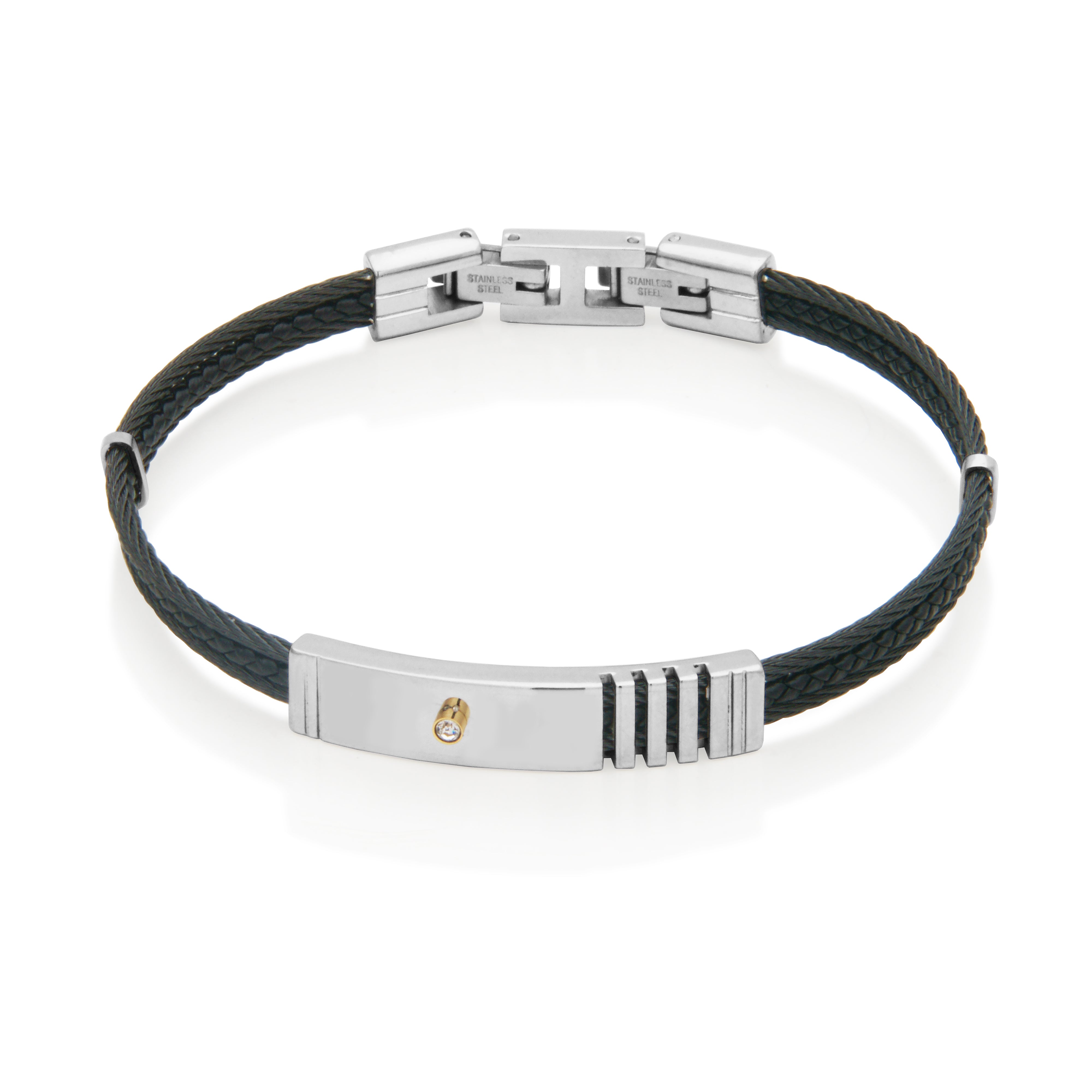 Steelx Ip Black  Bracele 2Mm White Cz  8''
