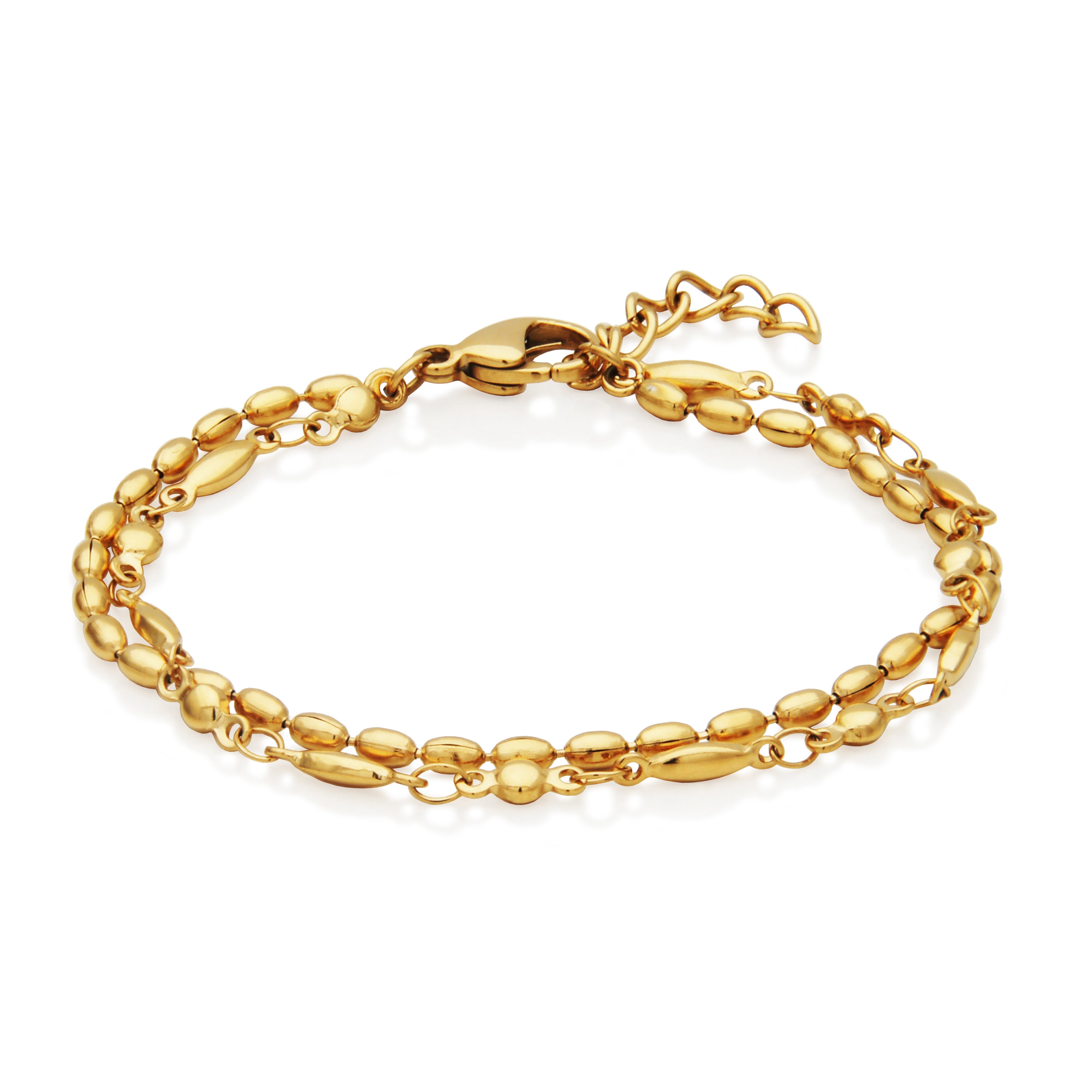 Steelx Ip Gd Doble Layered W/ Elongated Beads Brac 6.5+1"