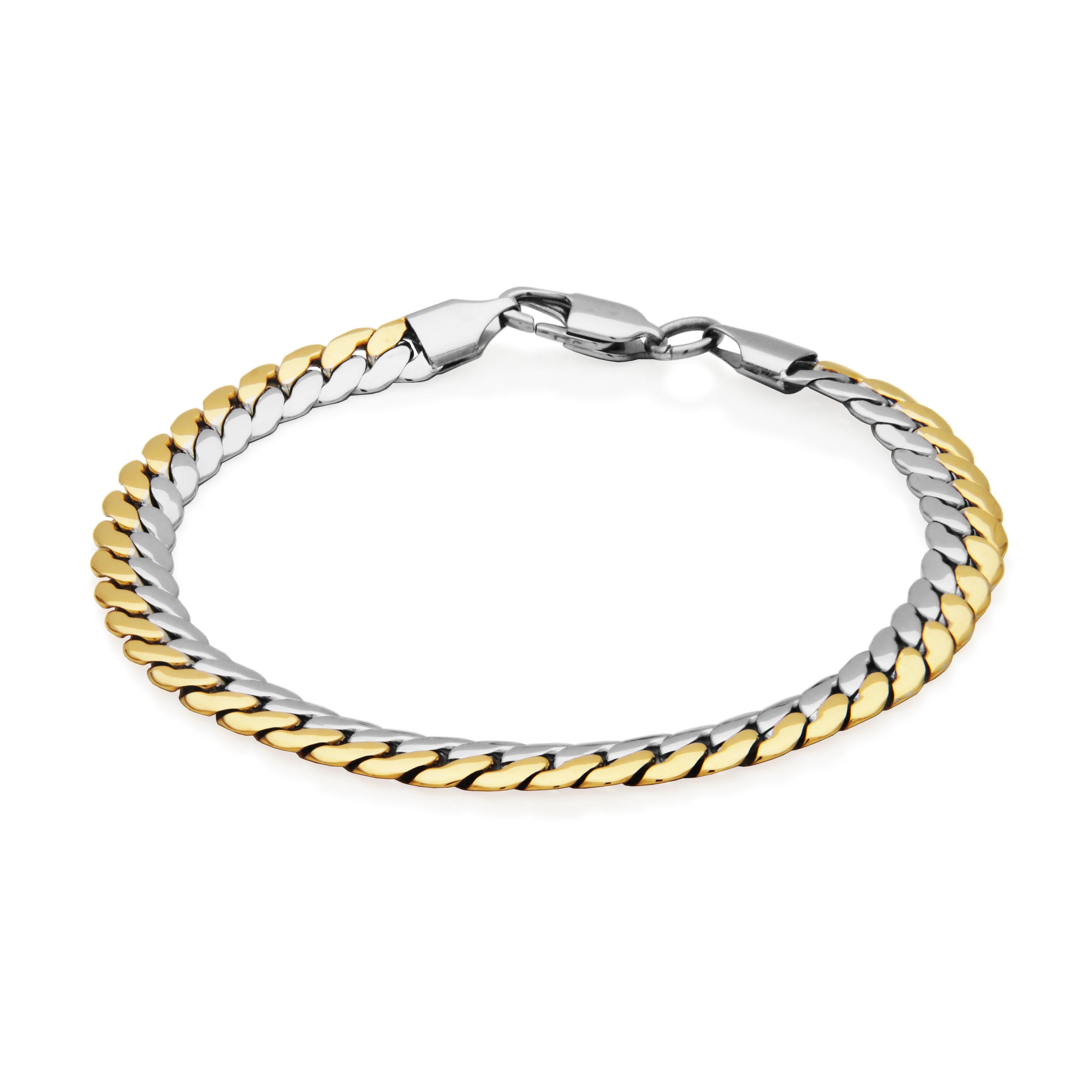 Steelx Two Tone 7Mm Flat Curb Chain Bracelet 7.5"