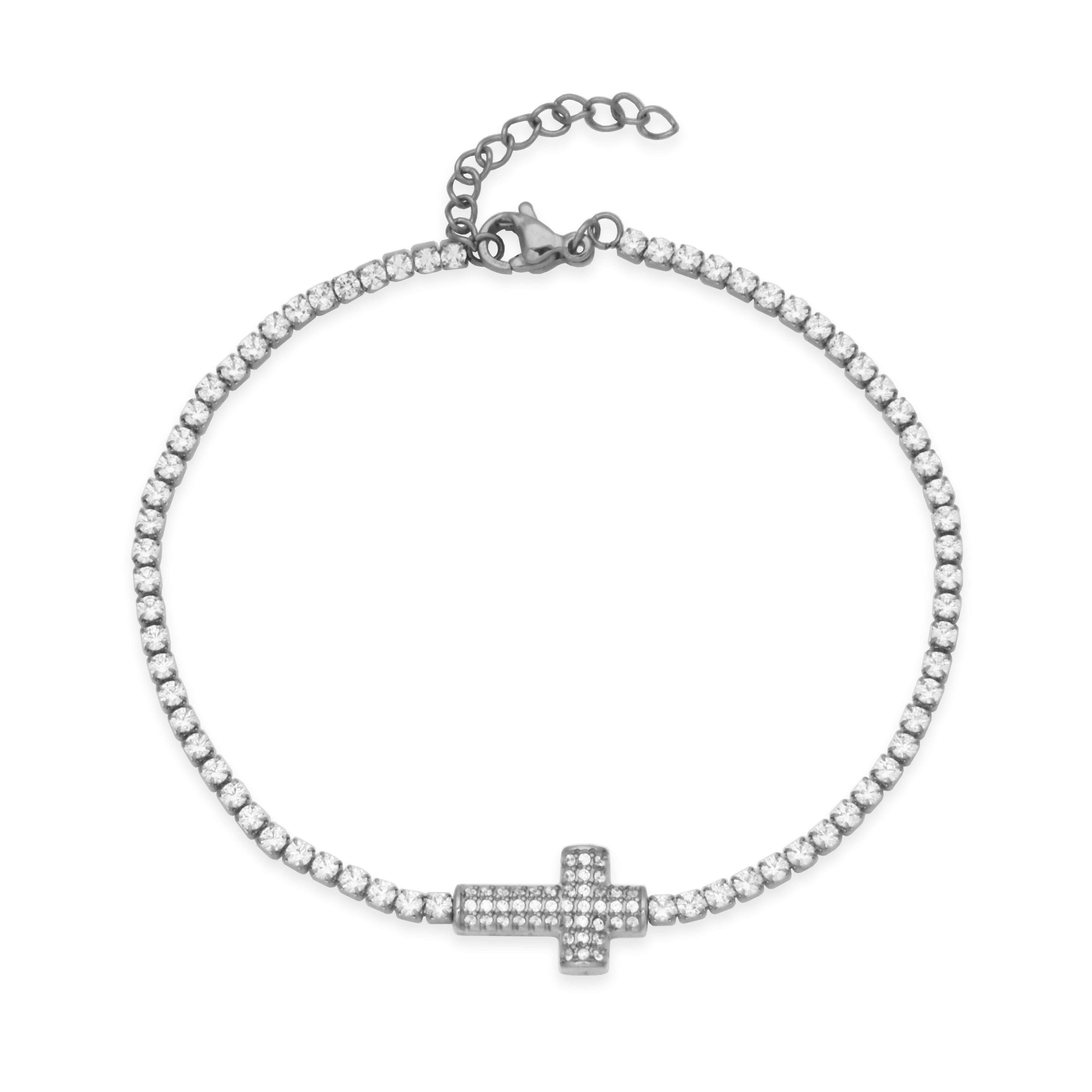 Steelx Cross 10*15Mm With 2Mmcz Bracelet 7.5+1.25"