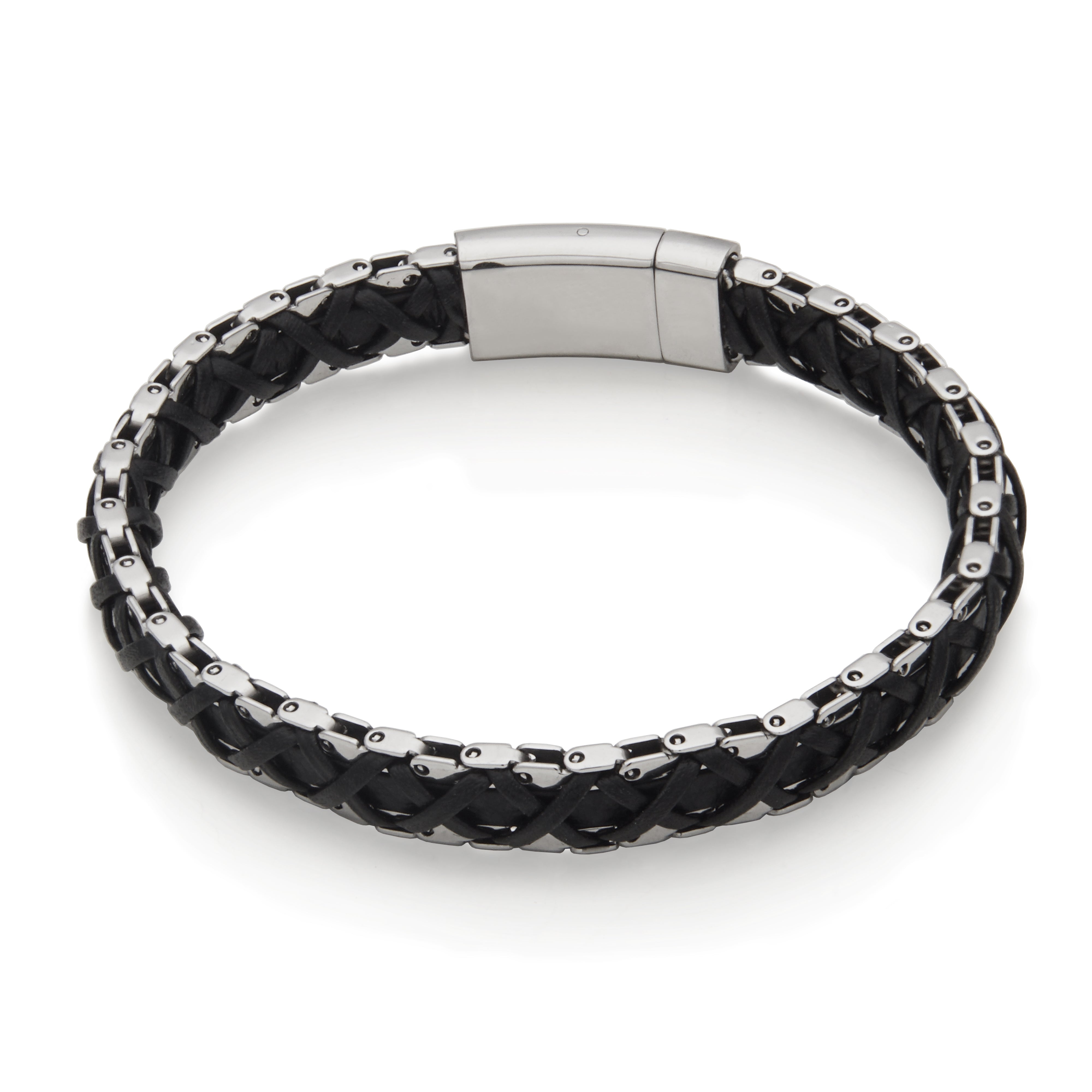 Steelx Black Leather Weave 9Mm Bracelet 8.5"
