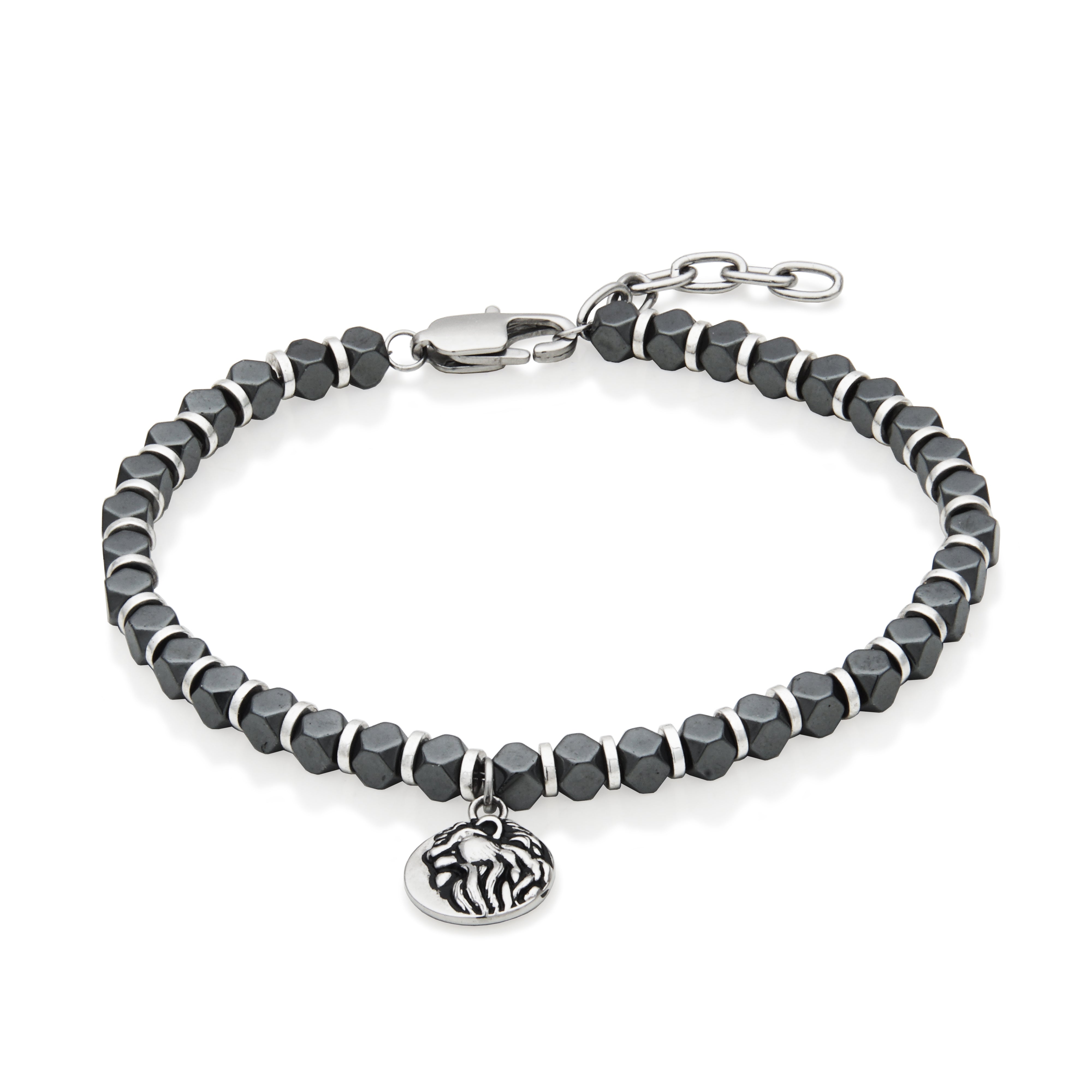 Steelx 4.25Mm Black Oxidize Hematite Lion Head Charm Brac 8"