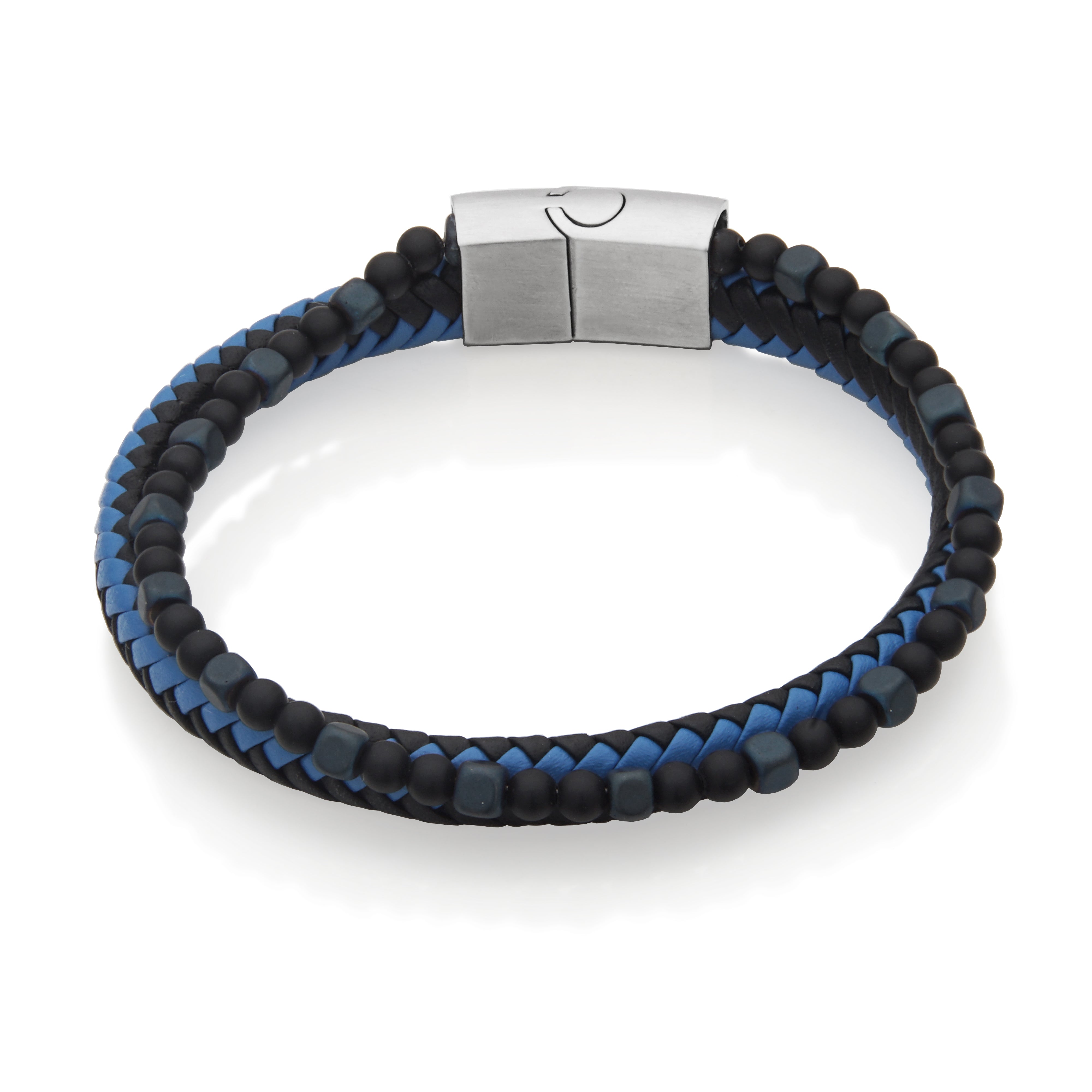 Steelx Black/Blue Lather 4.0Mm Black Agate Bracelet 8.5"