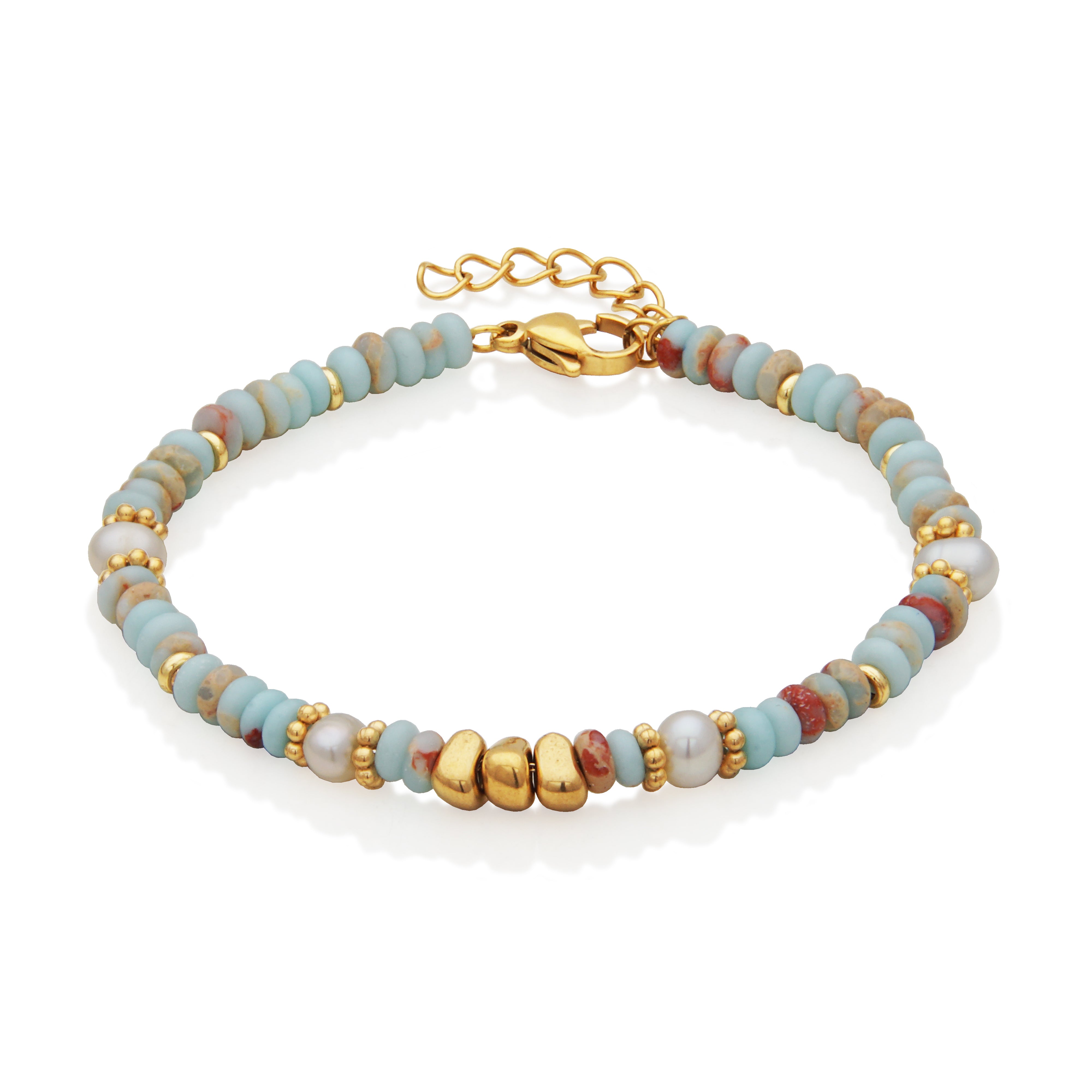 T1XJ860265 - Multi-Color Stone & Natural Pearl Beaded Bracelet