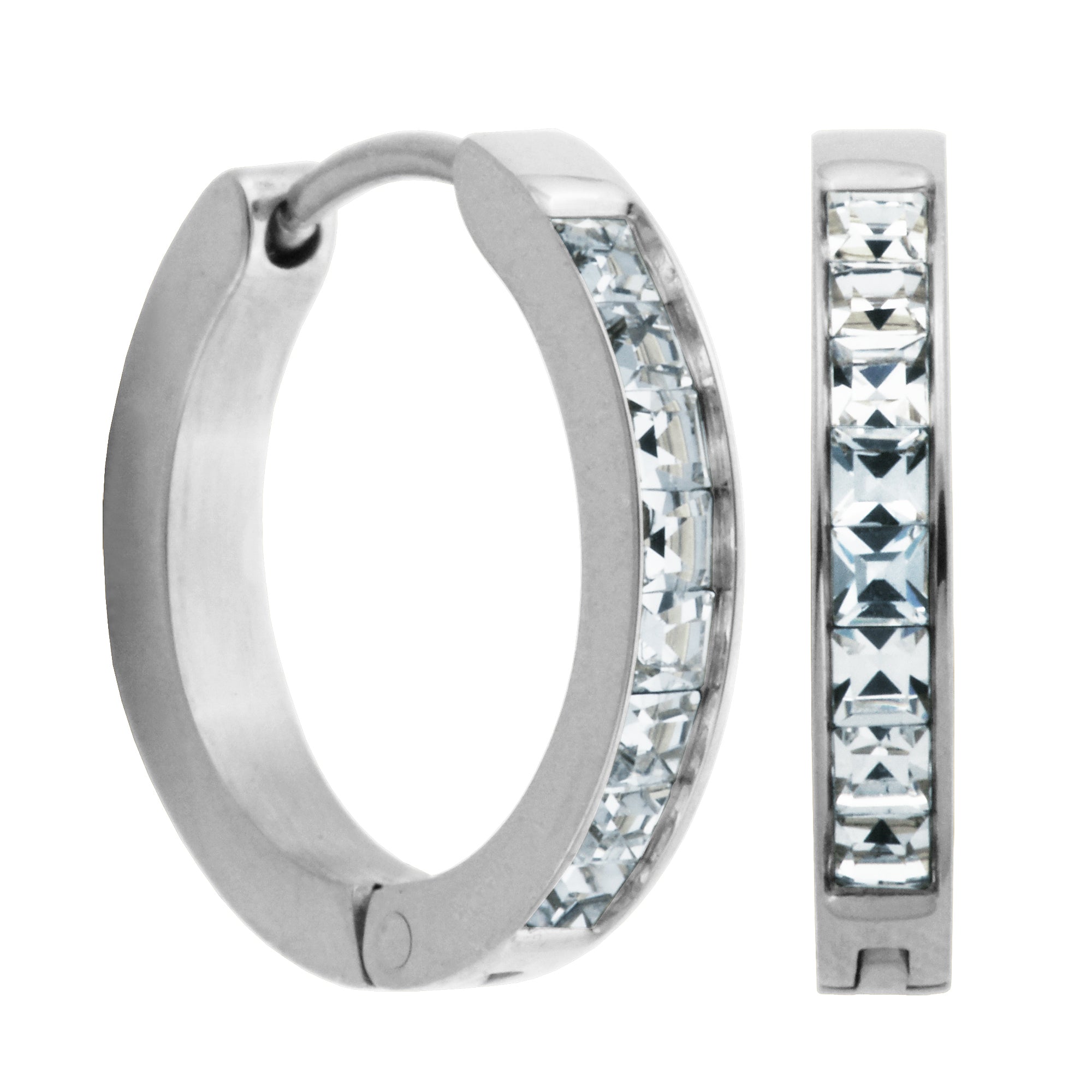 Steelx Steel Ear Wht Cz Rd Hoop 18Mm