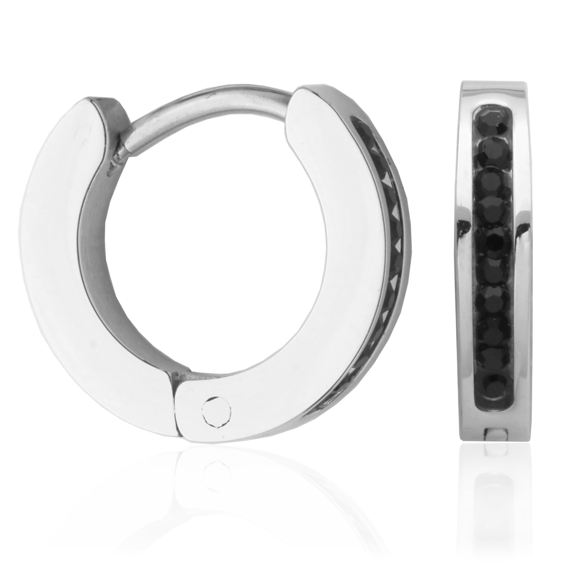 Steelx 13.5Mm Black Crystal Huggie Earrings