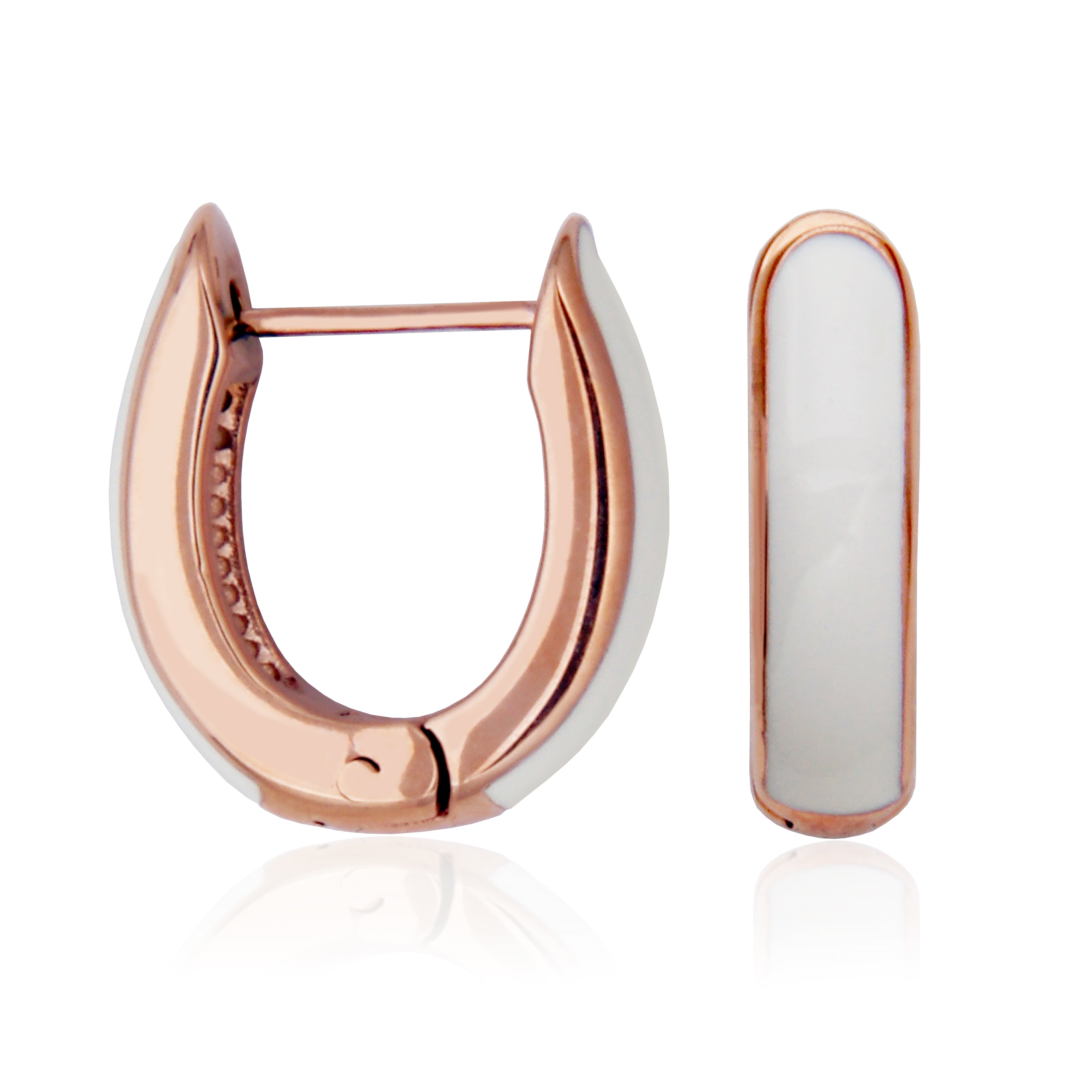 Steelx Ip Rose White Enamel Huggie Hoop 16*18Mm