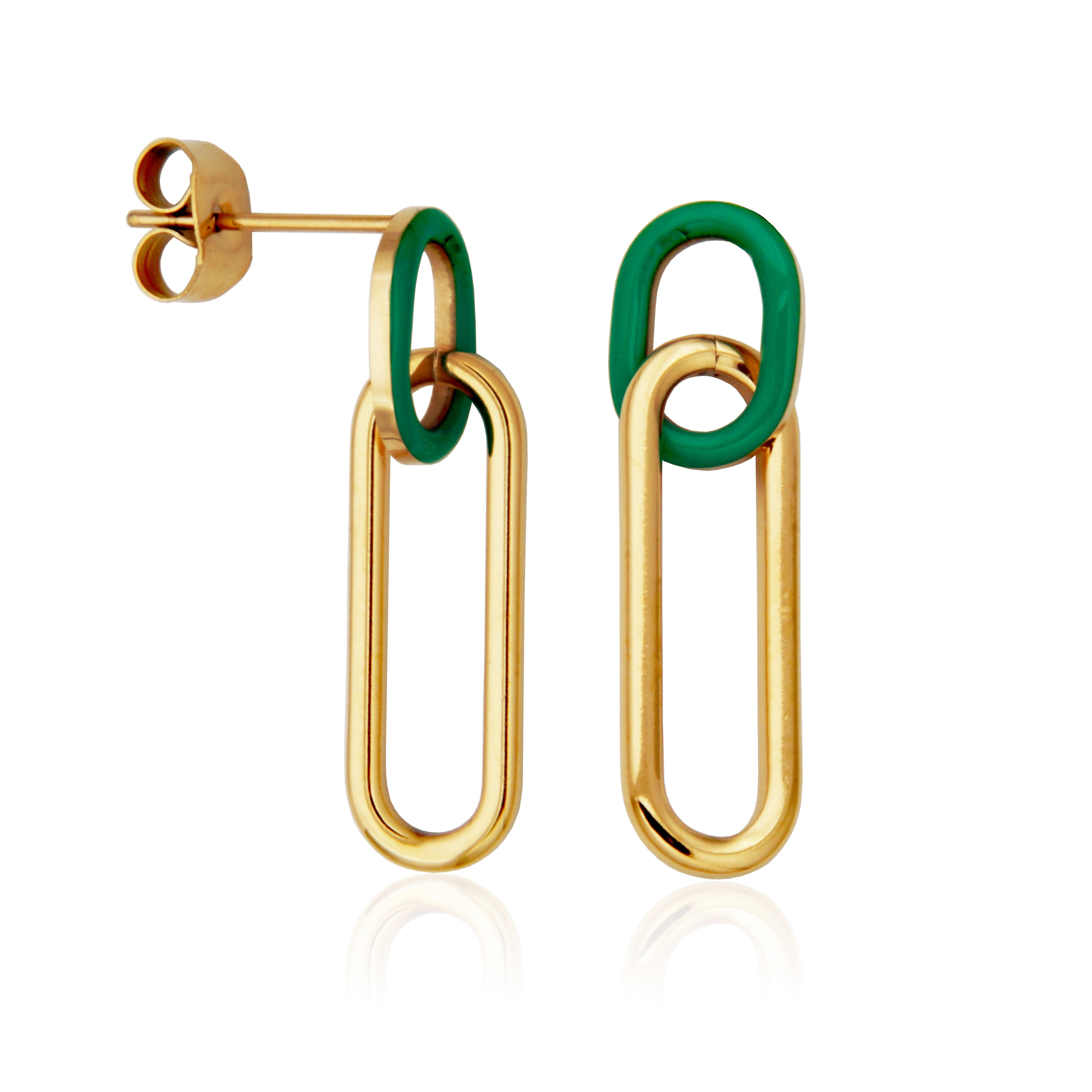 Steelx Ip Gd Interlock Earring Teal Green  Enamel Post