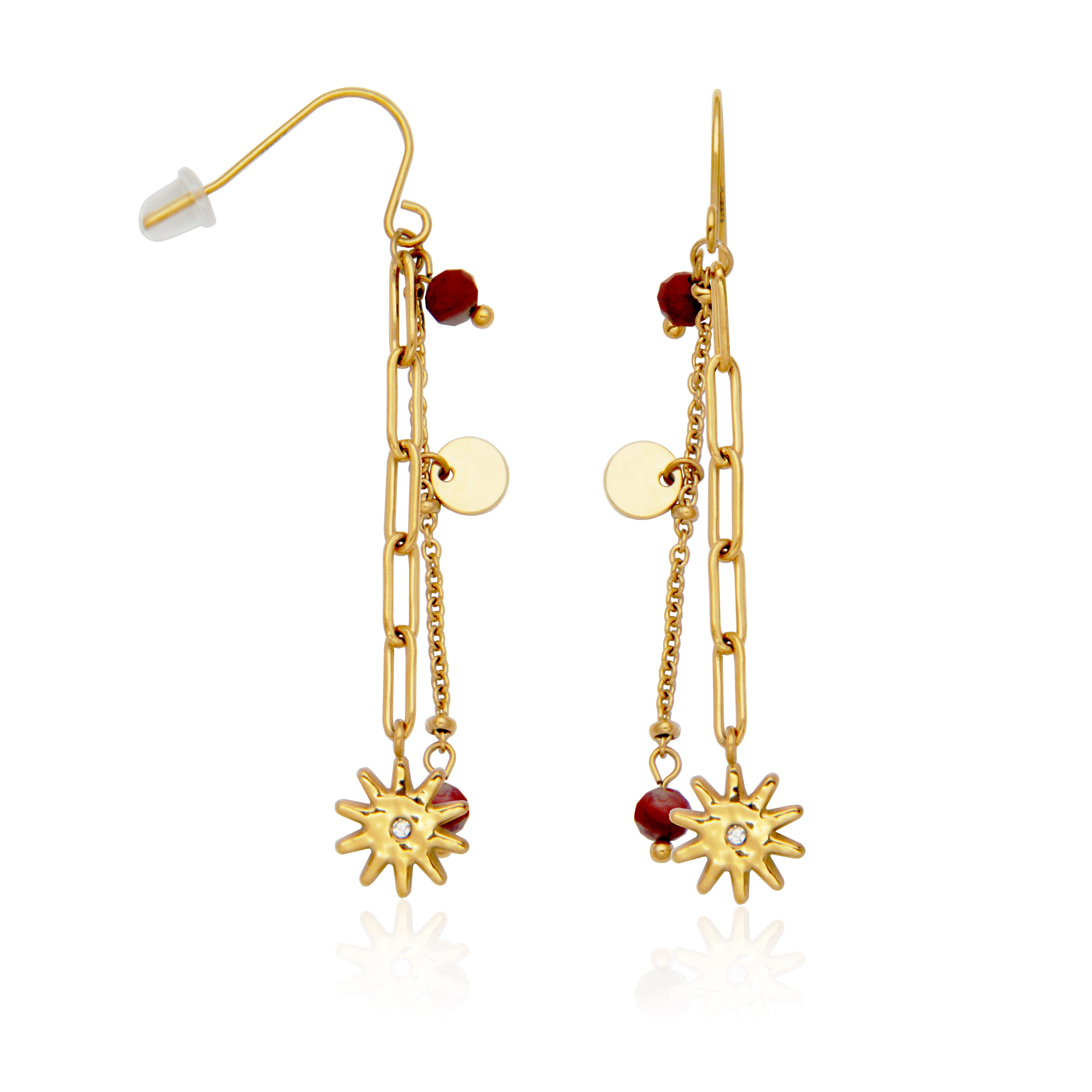 Steelx Ip Gd 2-chain Earring Sun&amp;jasper Bead Charm