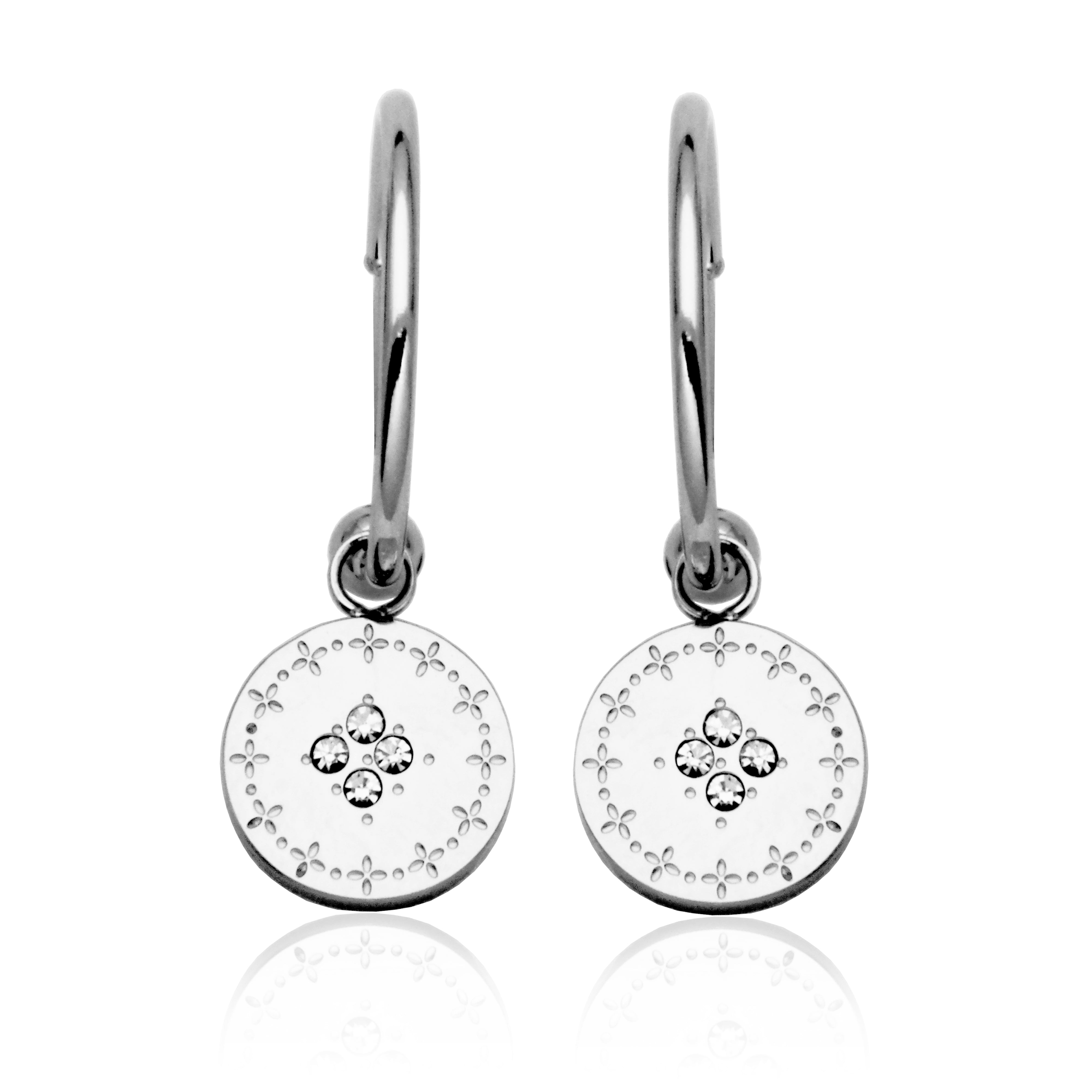 Steelx Cz Embellished Disc Earrings