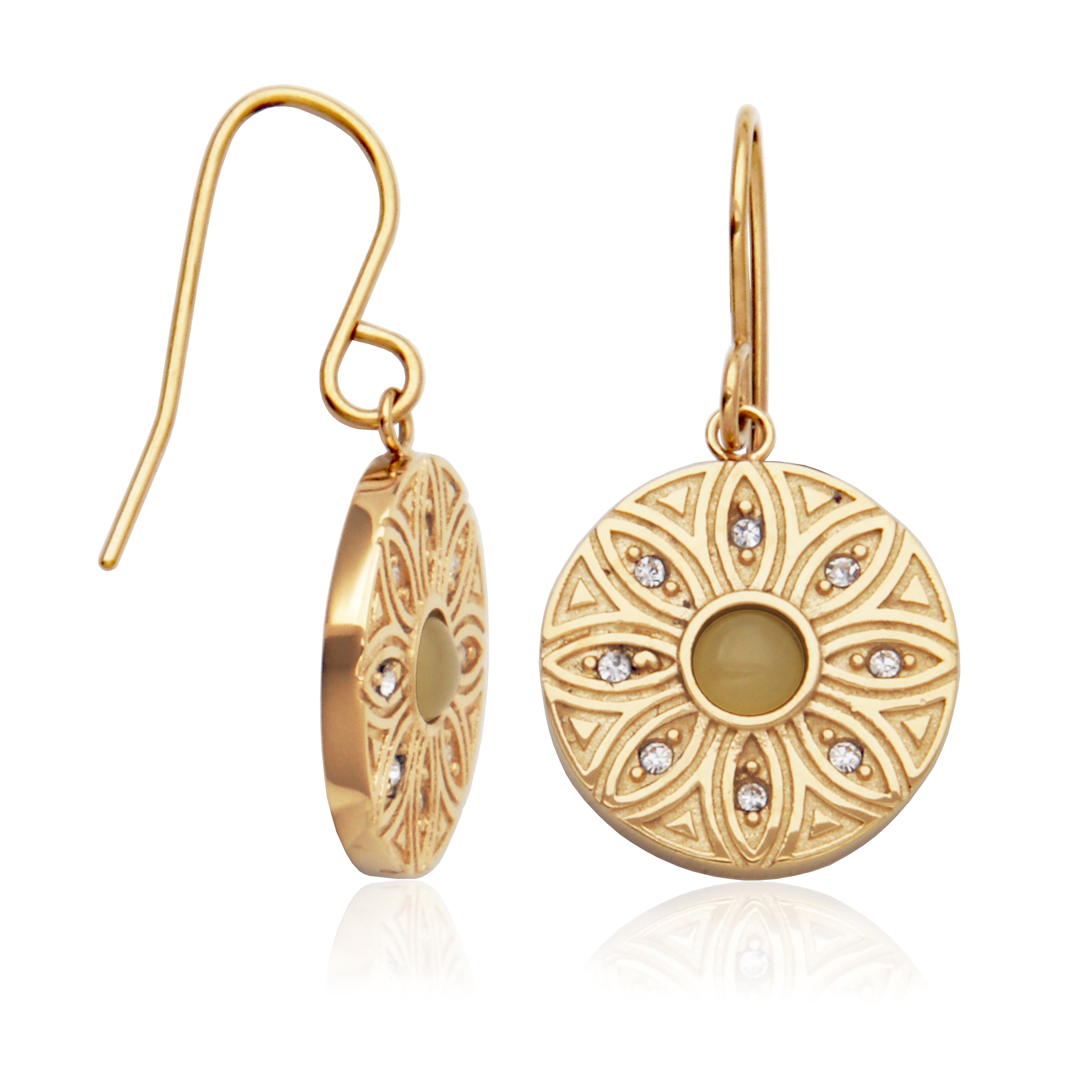 Steelx Ip Gd Lemon Jade Crystal Flower Earring 15Mm