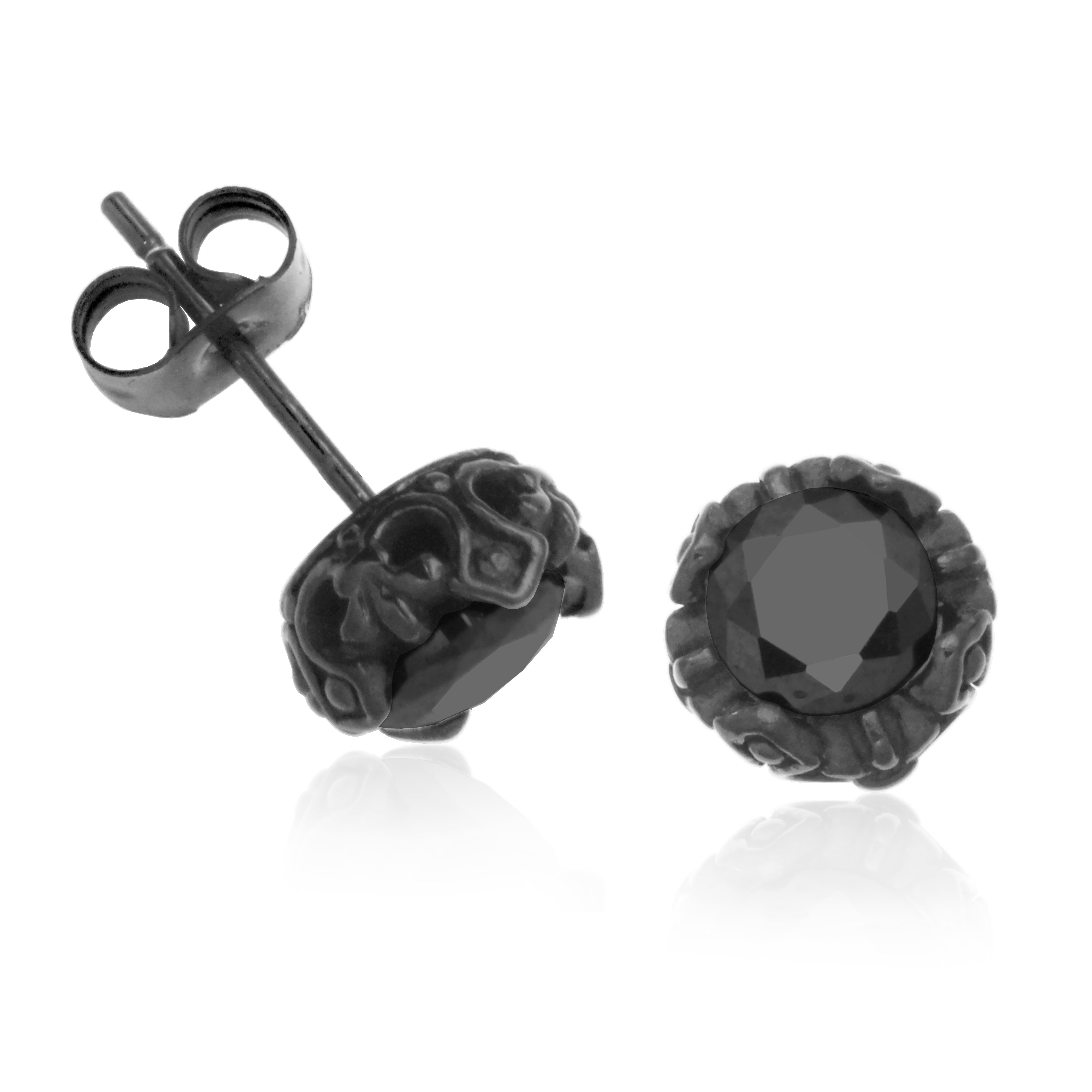 Steelx Ip Black Earring 6Mm Black Cz Stud Earring