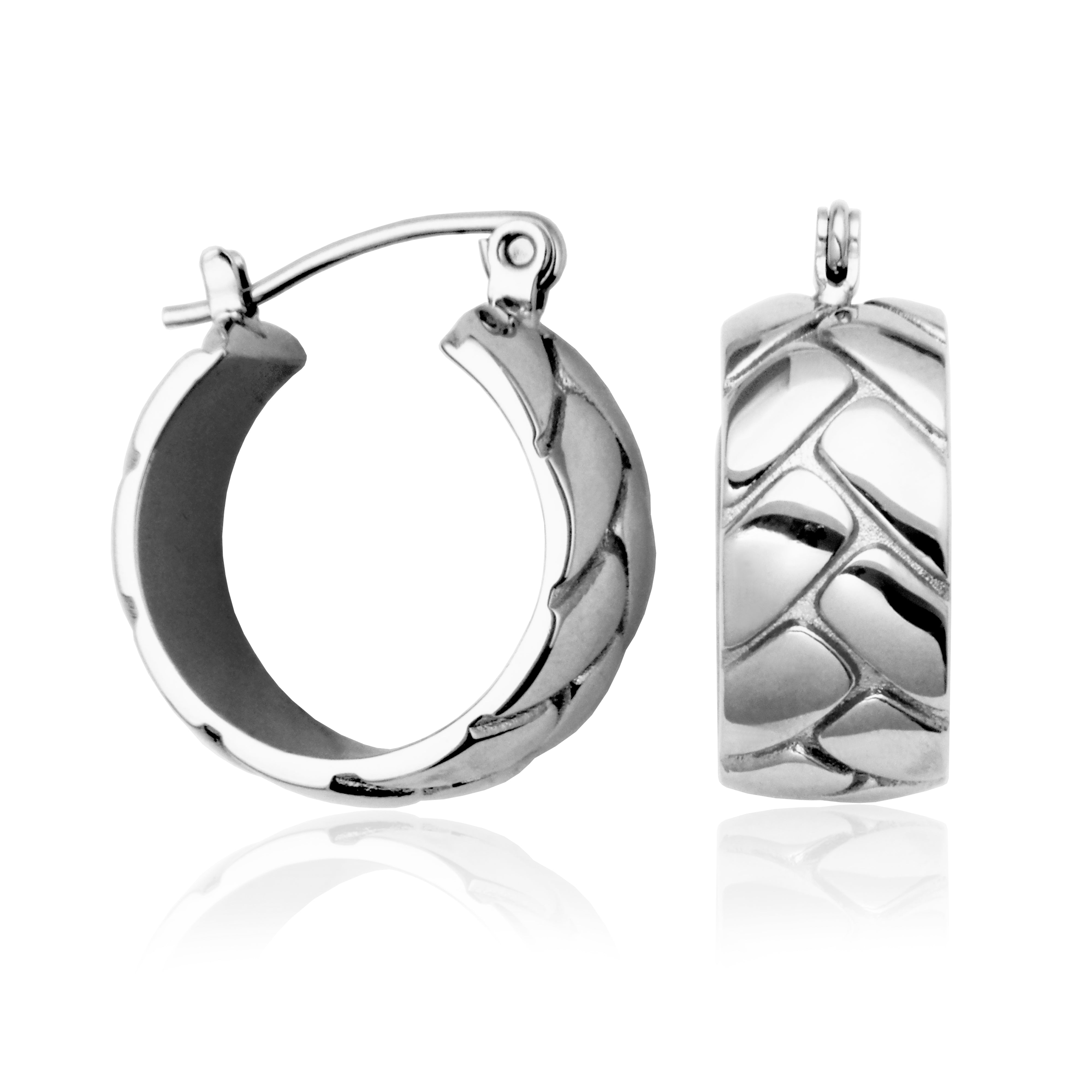 Steelx Crocodile Embossed W9Mm Hoop Earring 20Mm