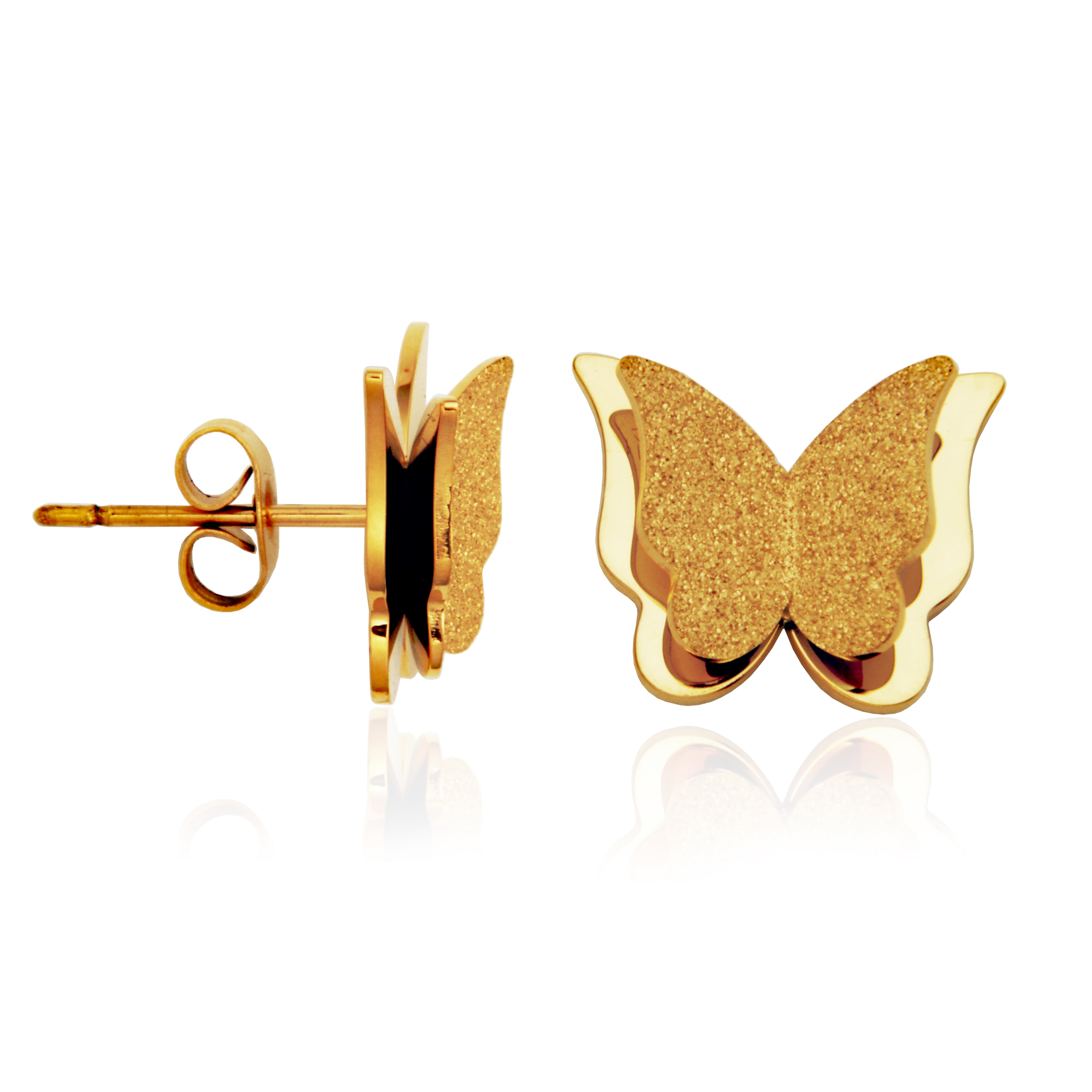 Steelx Gold Ip 3D Shimmering Butterfly Stud Earrings