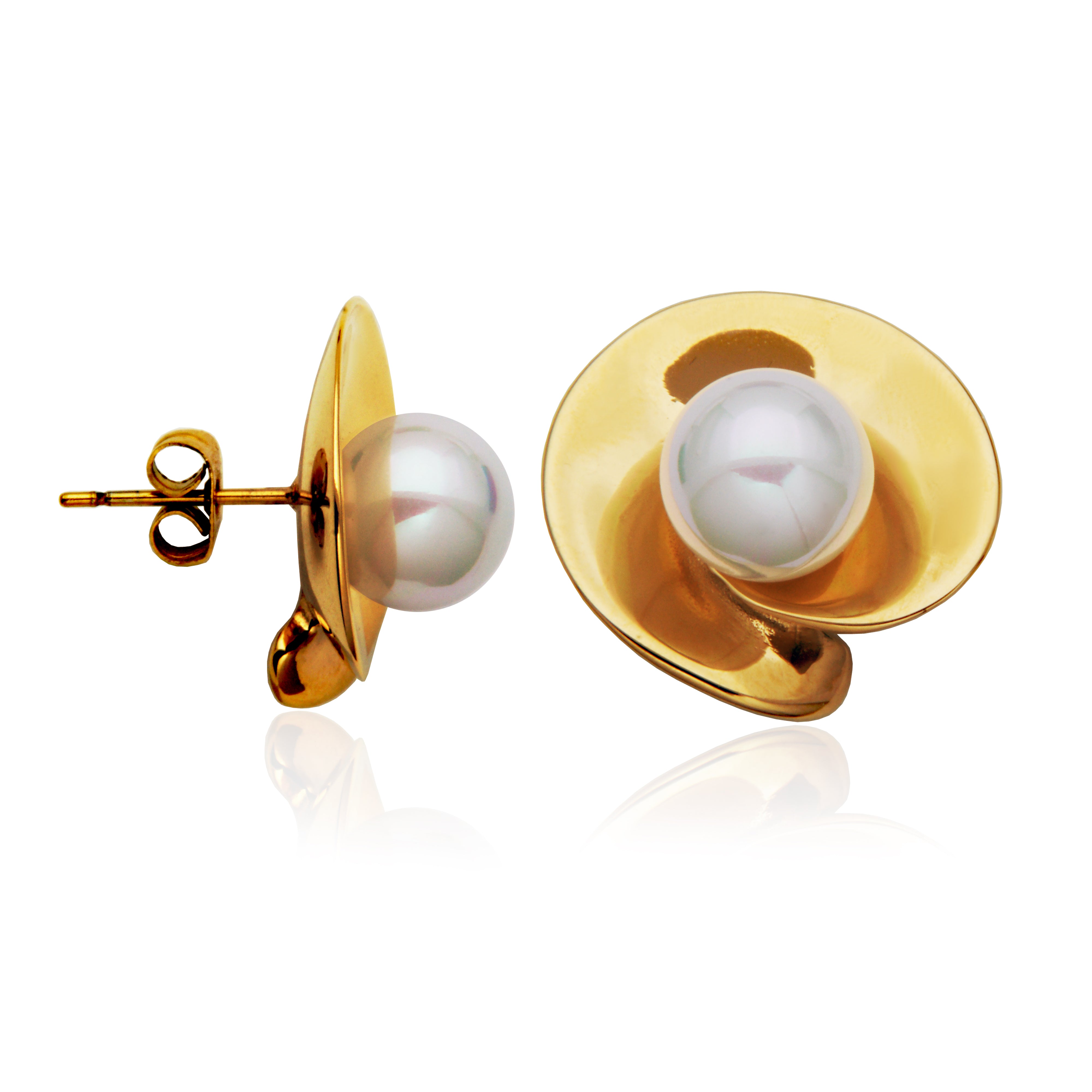 Steelx Ipgd Pearl 10Mm Sculptured Statement Earring