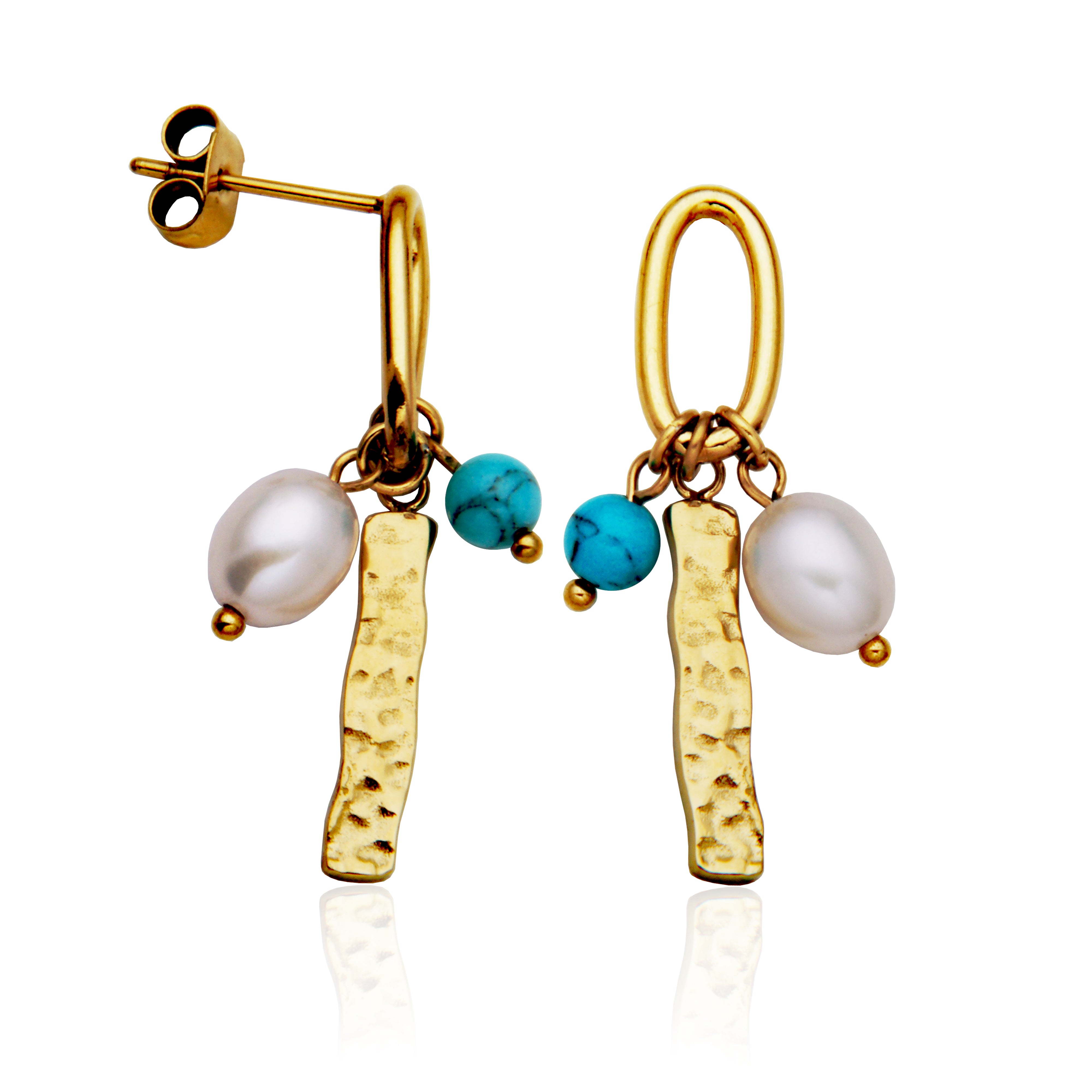 Steelx Ipgd G Pearl Turquoise Hammered Bar Earrings